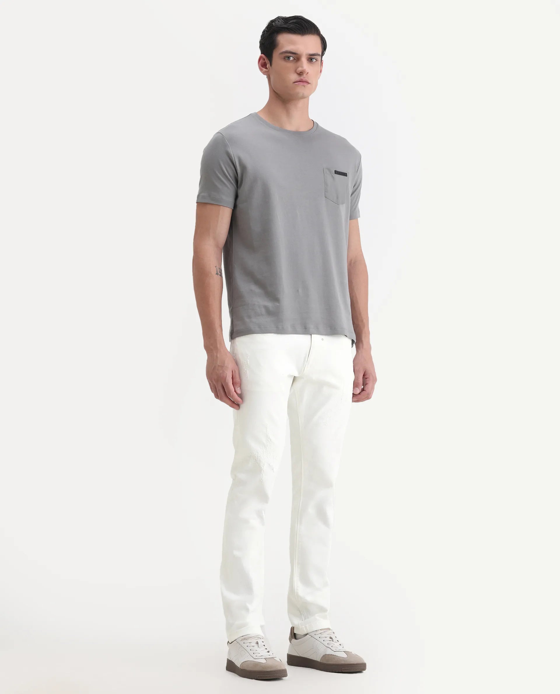 Rare Rabbit Men's Astral White Cotton Plain Hawk Slim Fit Jeans