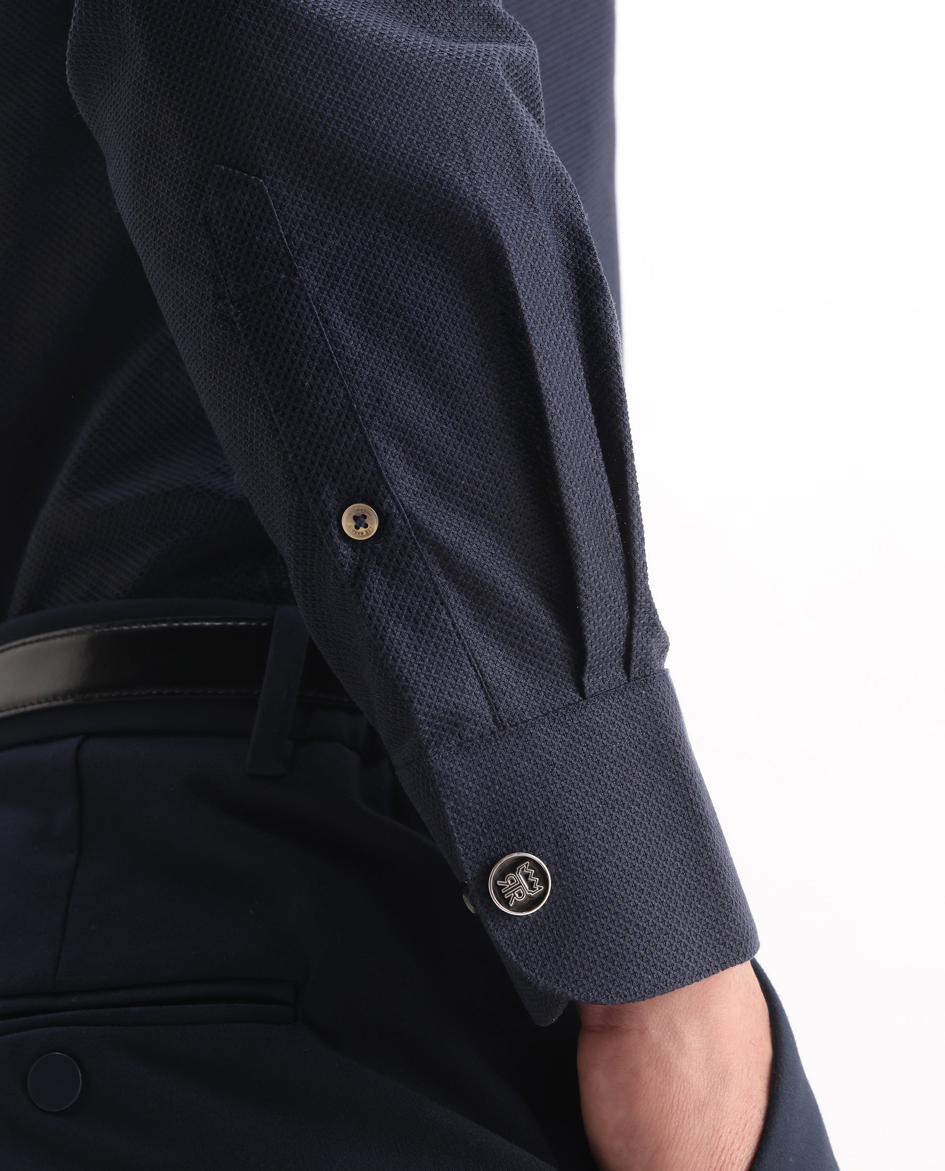 Rare Rabbit Men's Astron 25 Navy Cotton Blend Plain Regular Fit Full Sleeve Collared Shirt