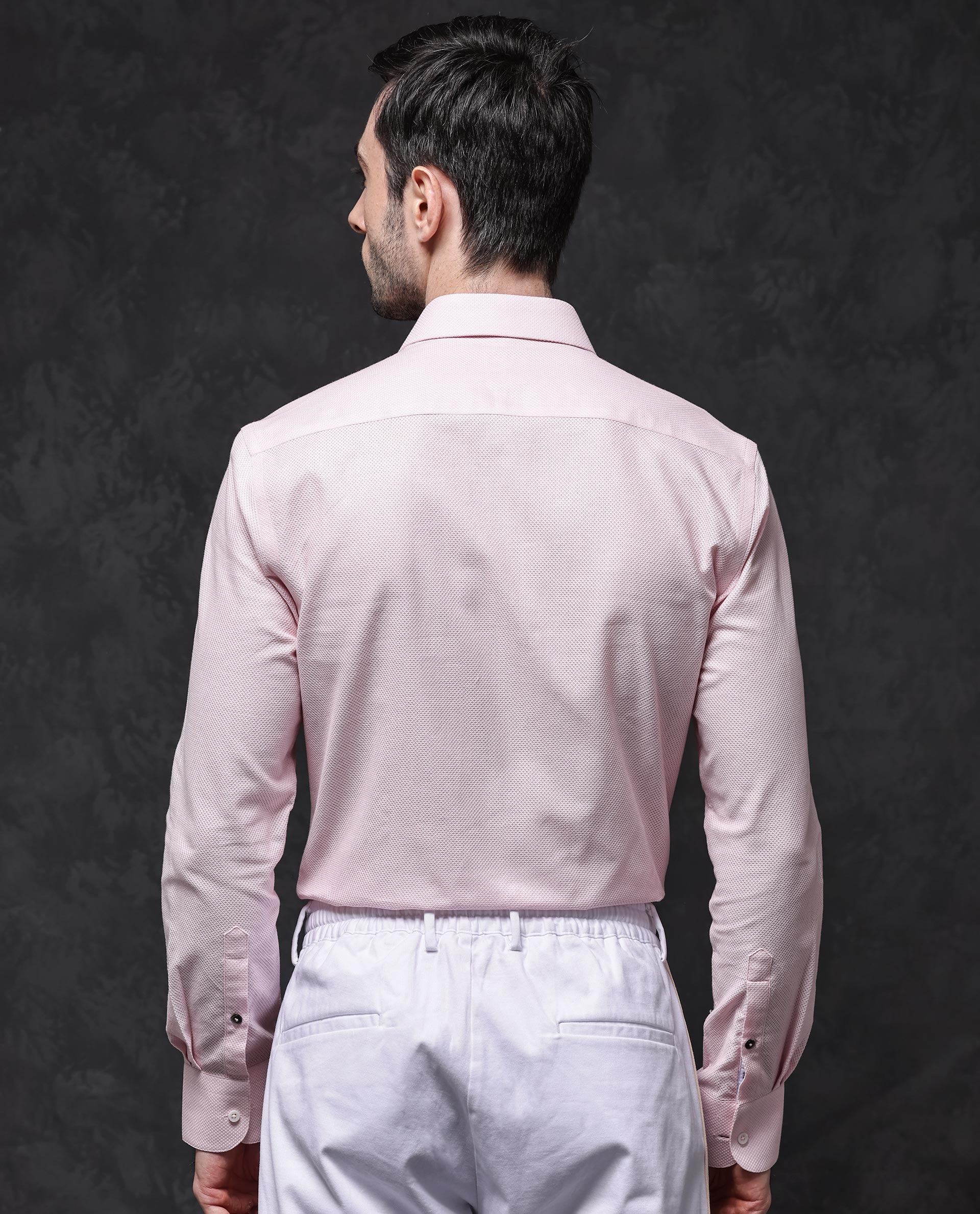 Rare Rabbit Mens Astron Pastel Pink Full Sleeve Solid Dobby Shirt