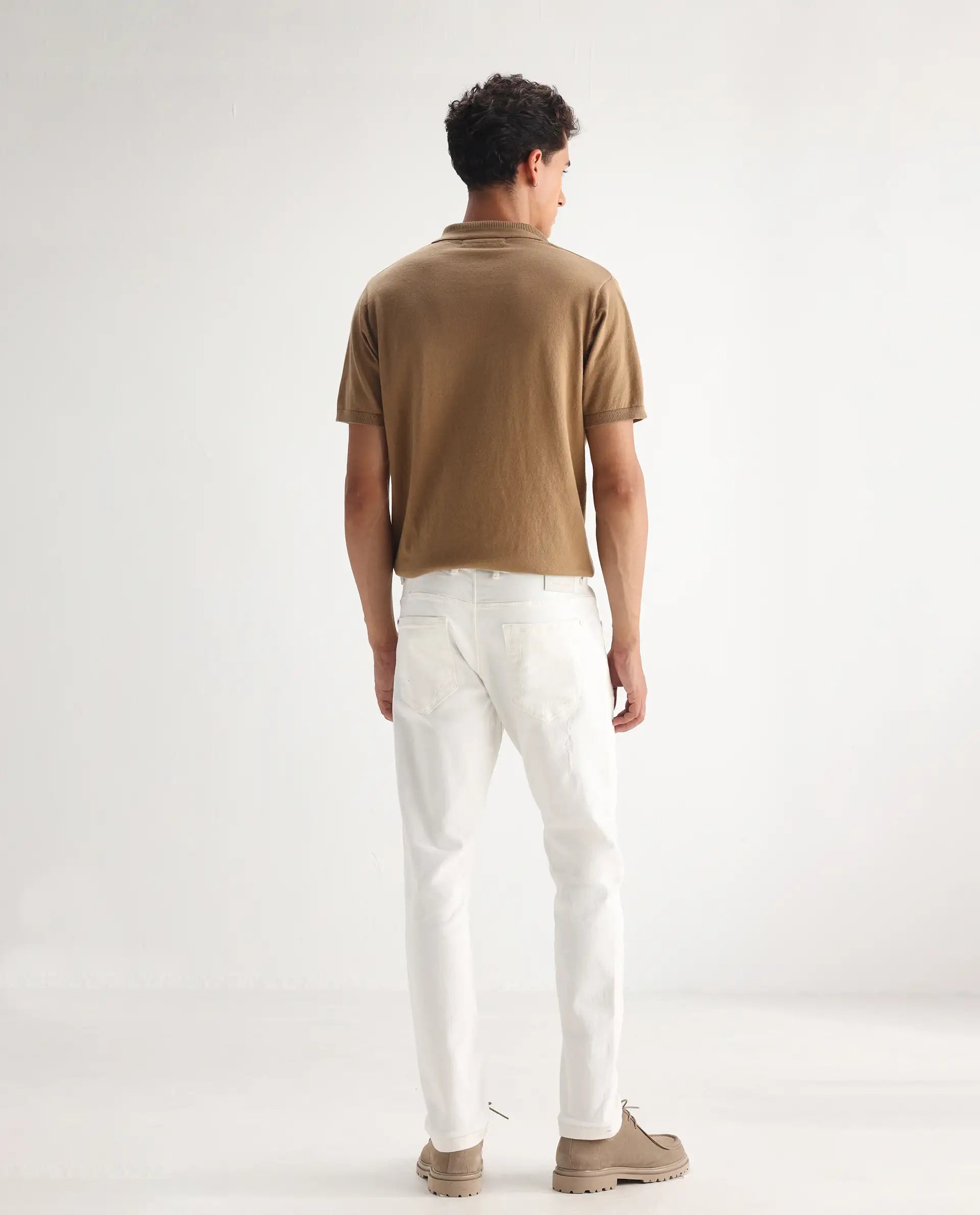 Rare Rabbit Men's Astro White Cotton Blend Plain Hawk Slim Fit Jeans