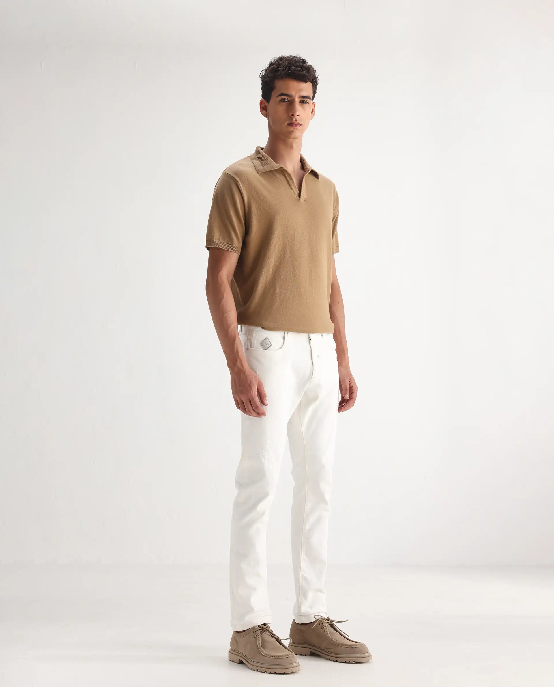 Rare Rabbit Men's Astro White Cotton Blend Plain Hawk Slim Fit Jeans