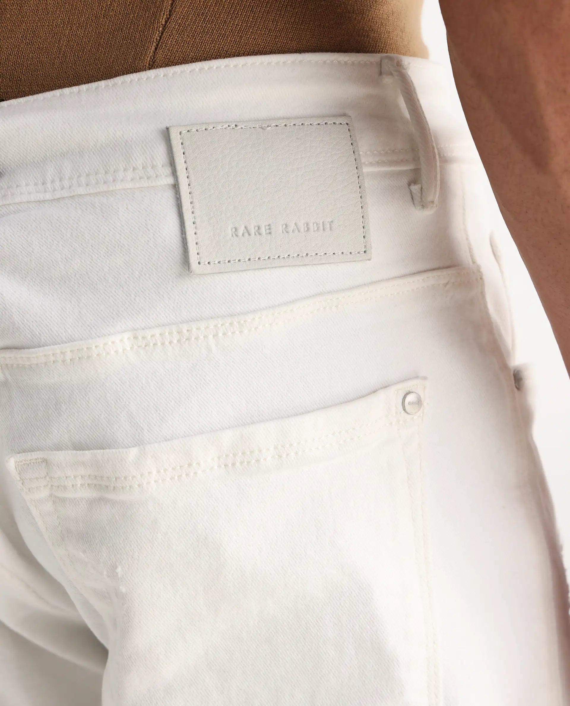 Rare Rabbit Men's Astro White Cotton Blend Plain Hawk Slim Fit Jeans