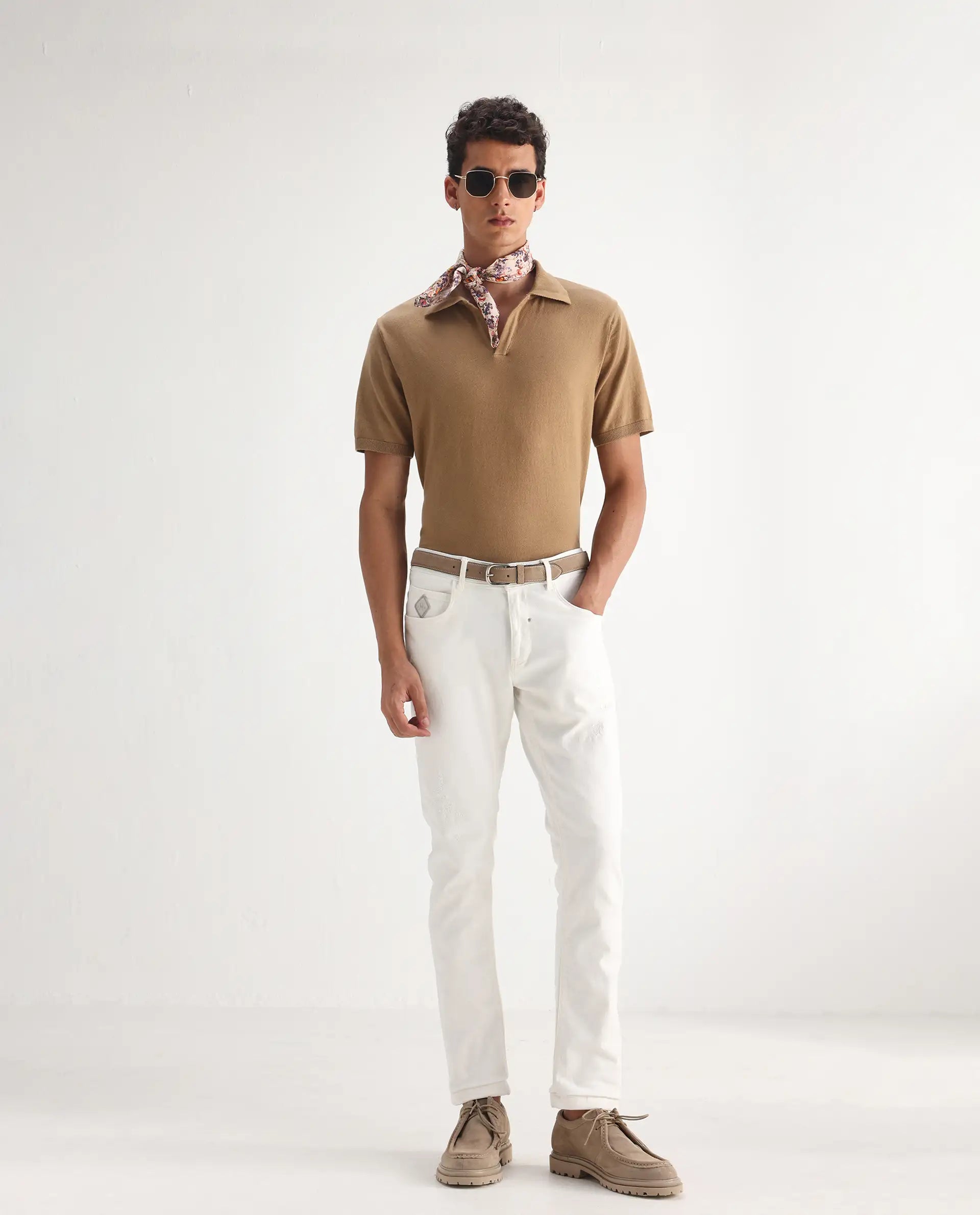 Rare Rabbit Men's Astro White Cotton Blend Plain Hawk Slim Fit Jeans