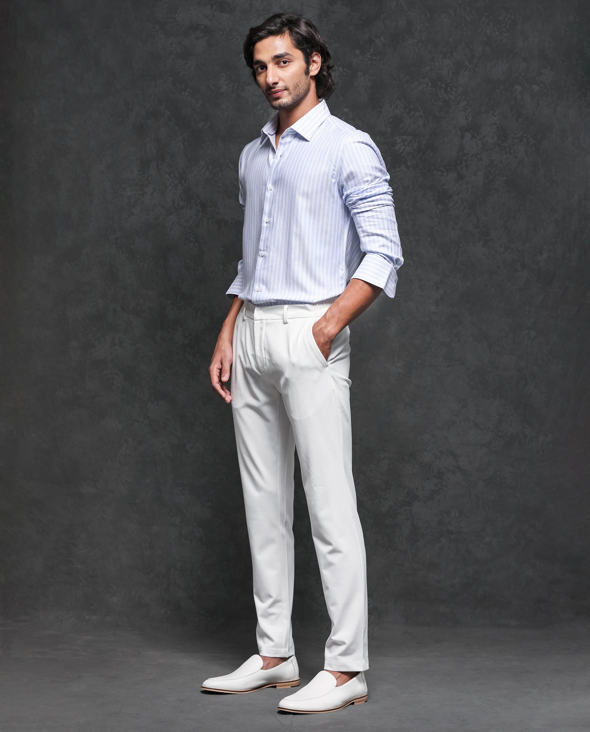 Rare Rabbit Men's Astum Blue Cotton Fabric Full Sleeves Striped Shirt