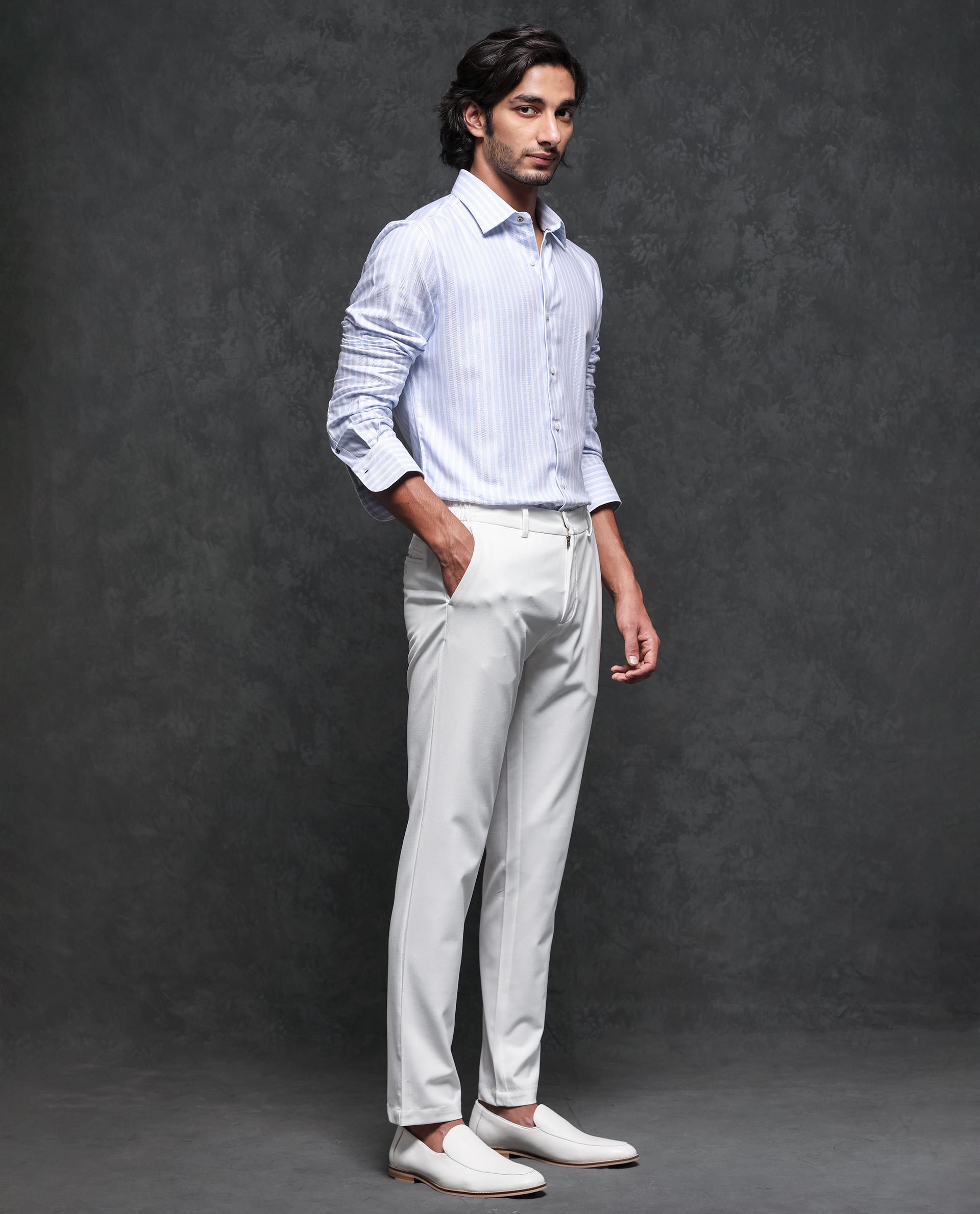 Rare Rabbit Men's Astum Blue Cotton Fabric Full Sleeves Striped Shirt