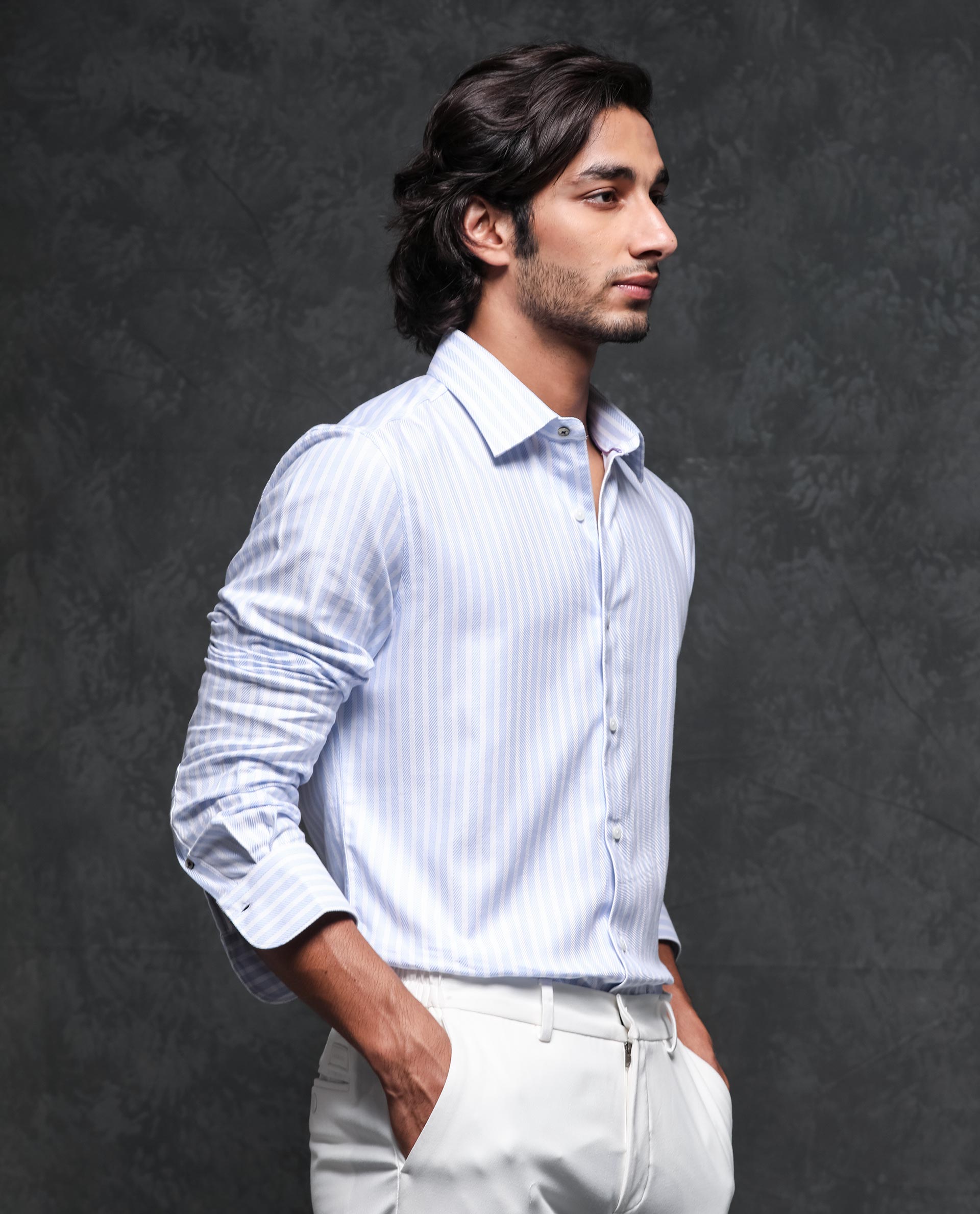 Rare Rabbit Men's Astum Blue Cotton Fabric Full Sleeves Striped Shirt