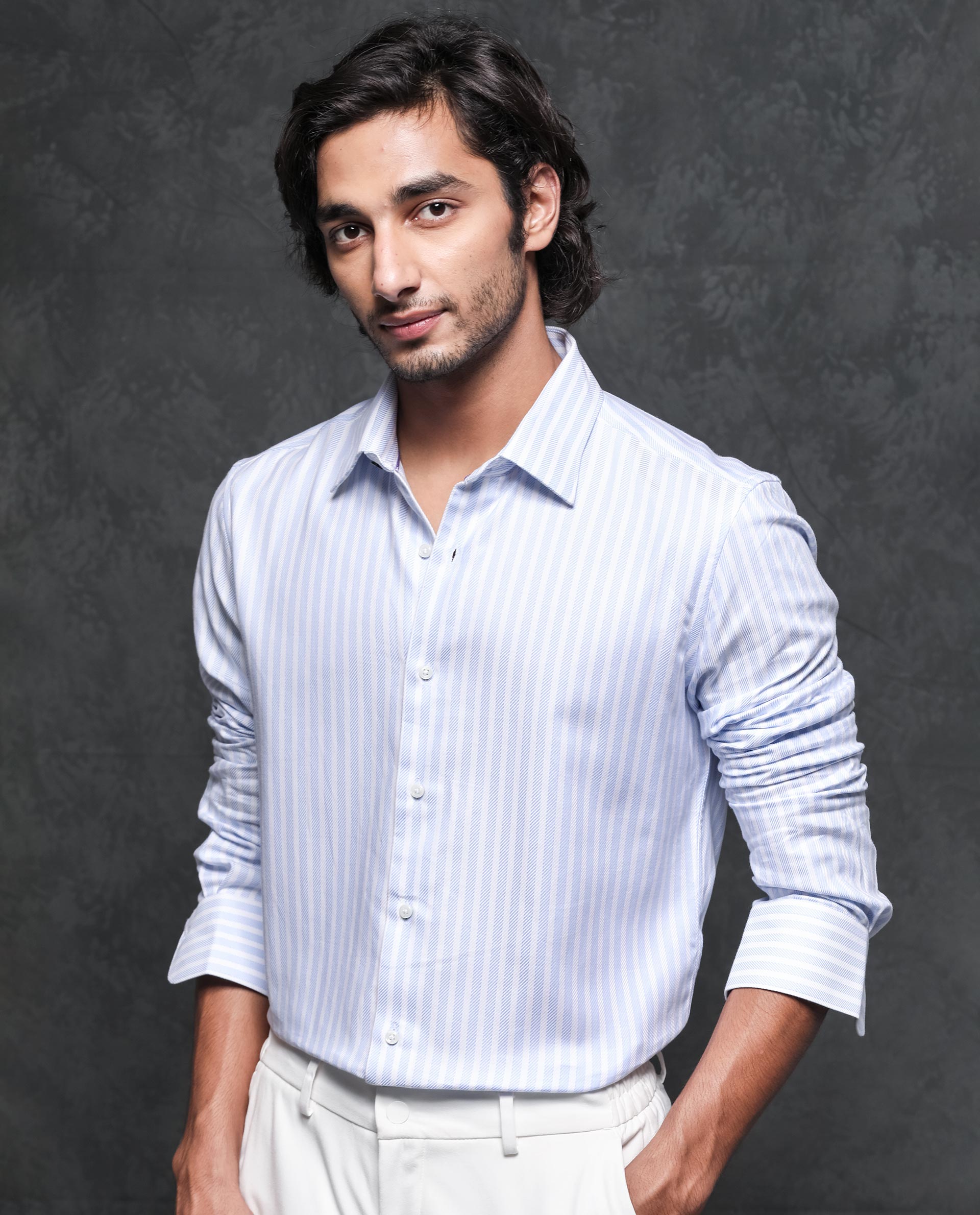 Rare Rabbit Men's Astum Blue Cotton Fabric Full Sleeves Striped Shirt