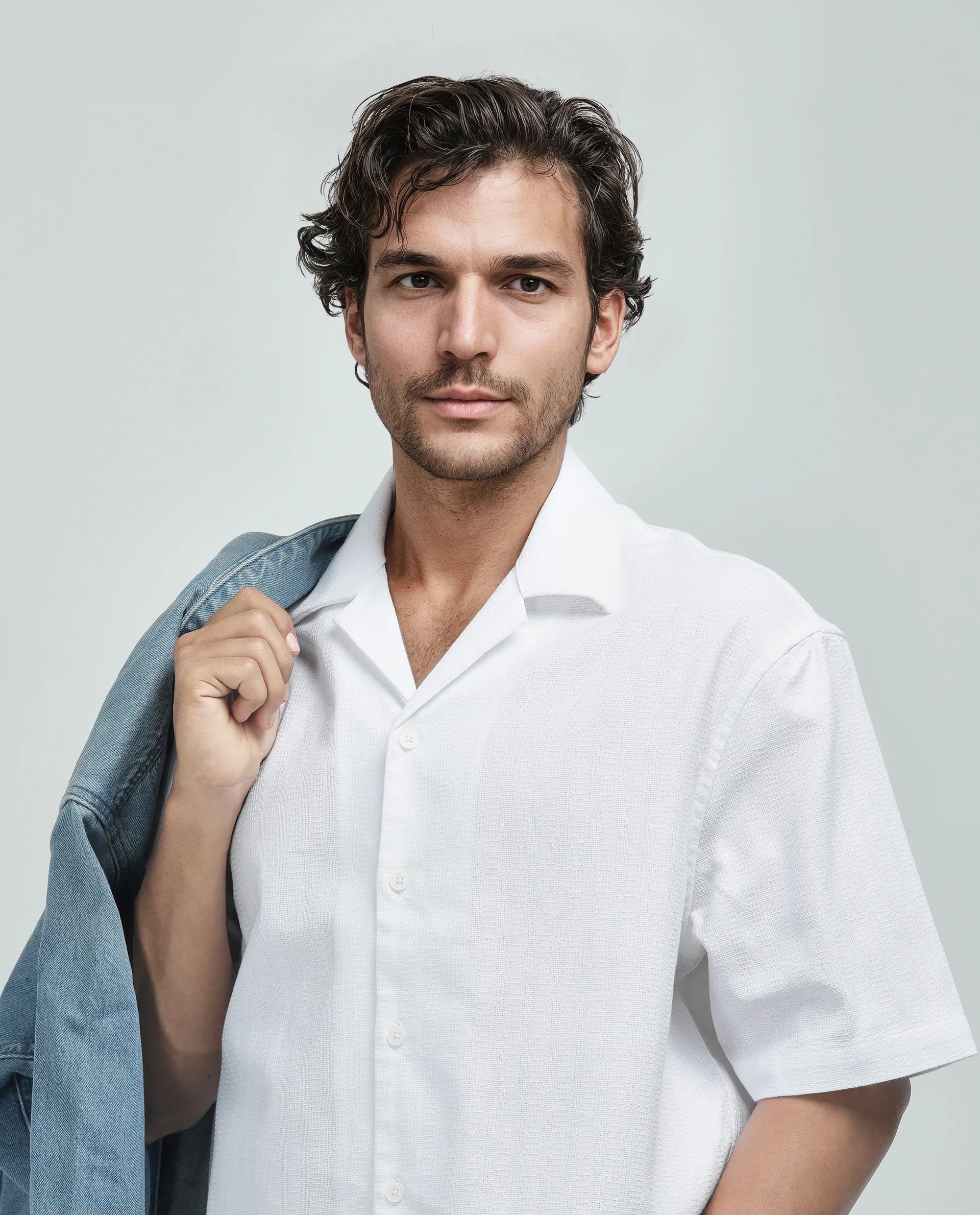 Rare Rabbit Men's Astur Off white Cotton Fabric Short Sleeve Cuban Collar Boxy Fit Textured Shirt