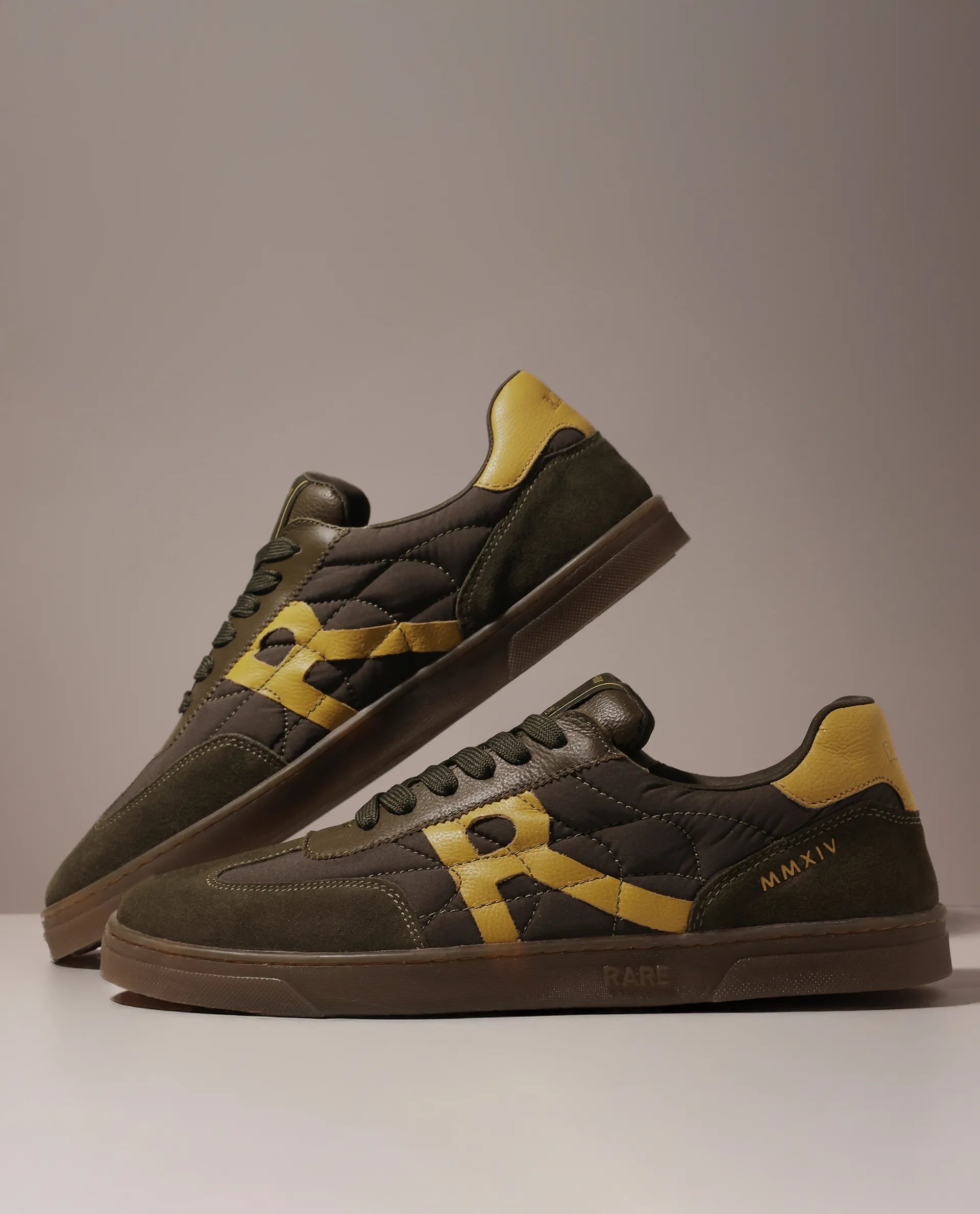 Rare Rabbit Men Atlas Olive Genuine Suede and Parachute Dual Tone Lace-Up Sneaker Shoes