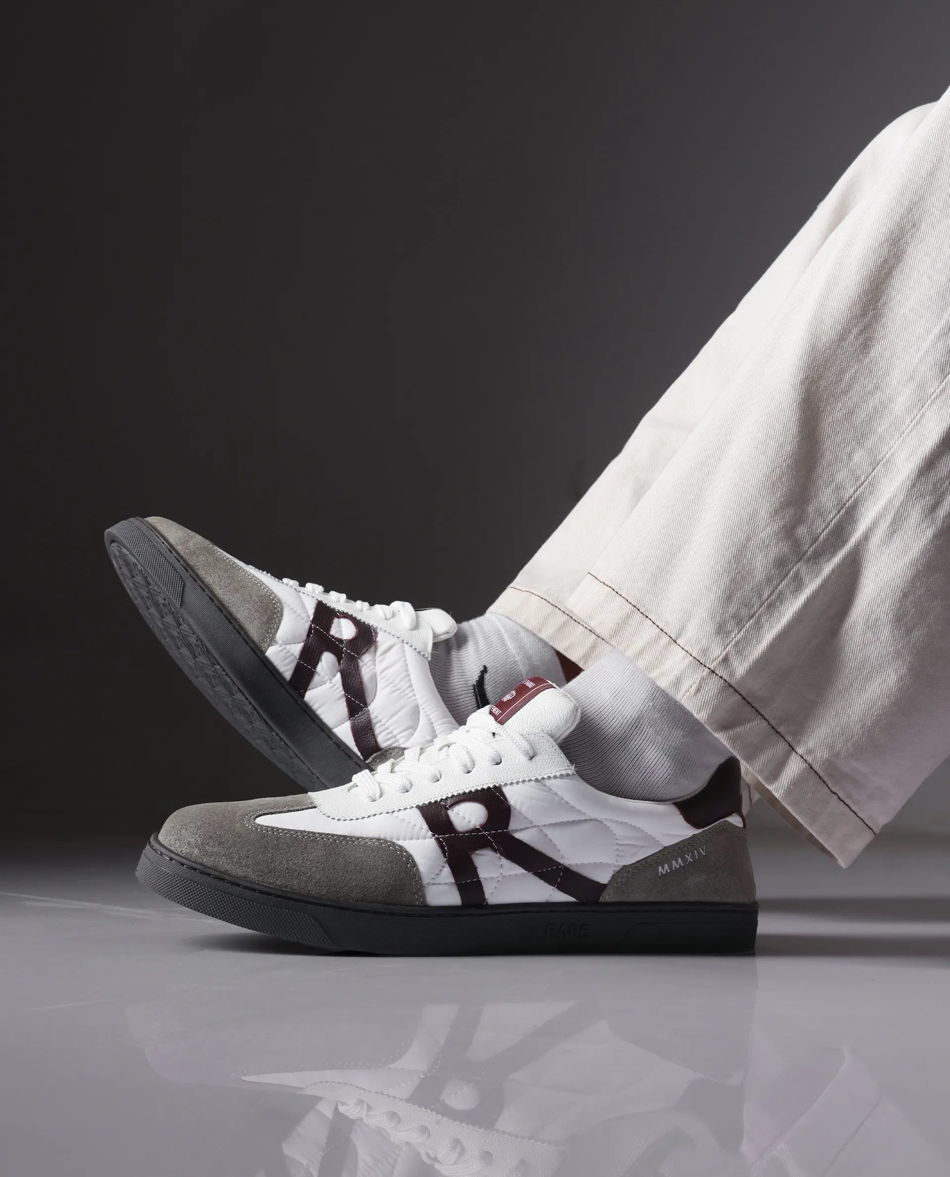 Rare Rabbit Men Atlas White Genuine Suede And Parachute Dual Tone Lace-Up Sneaker Shoes