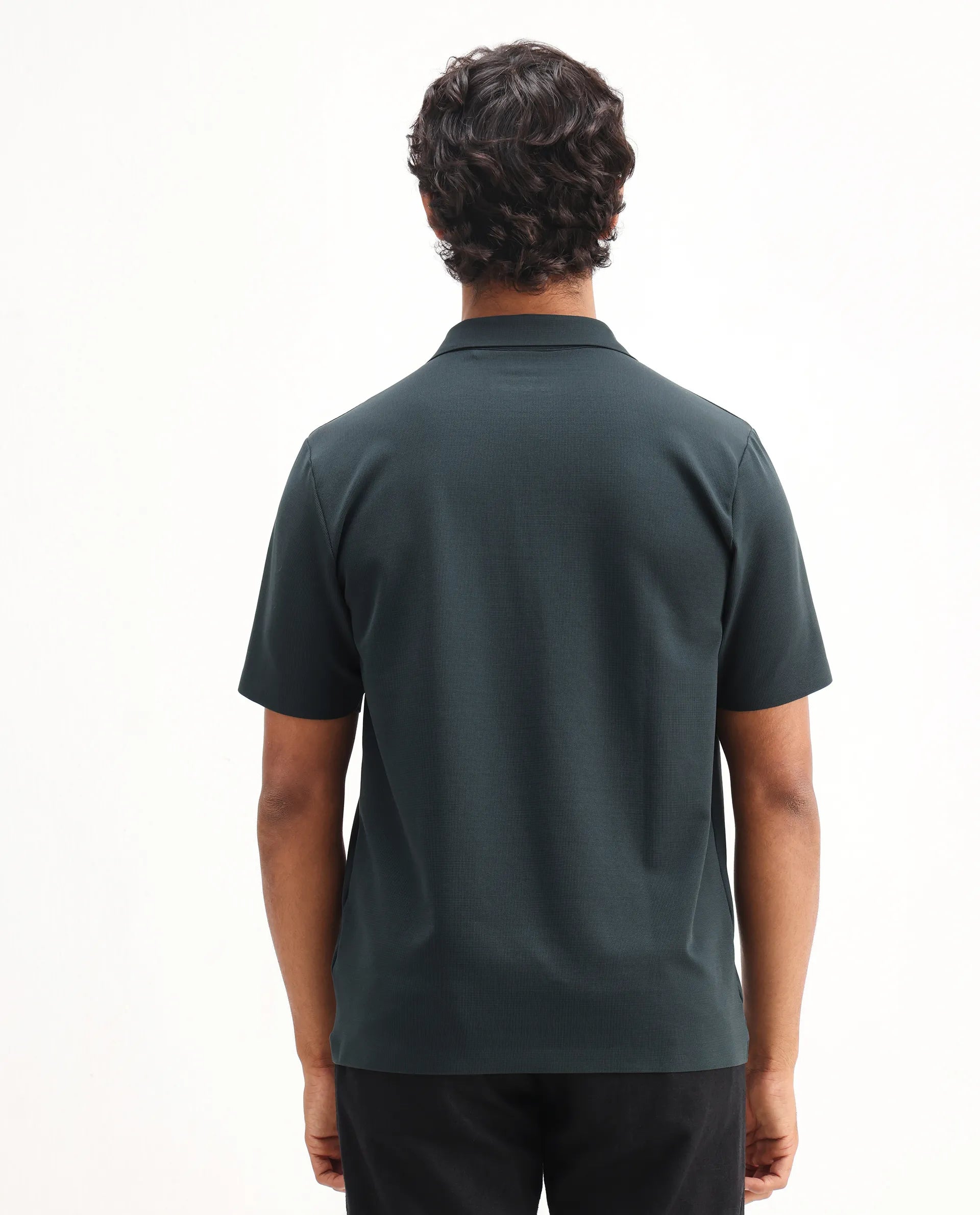 Rare Rabbit Men's Atticus Petrol Nylon Plain Regular Fit Half Sleeve Polo