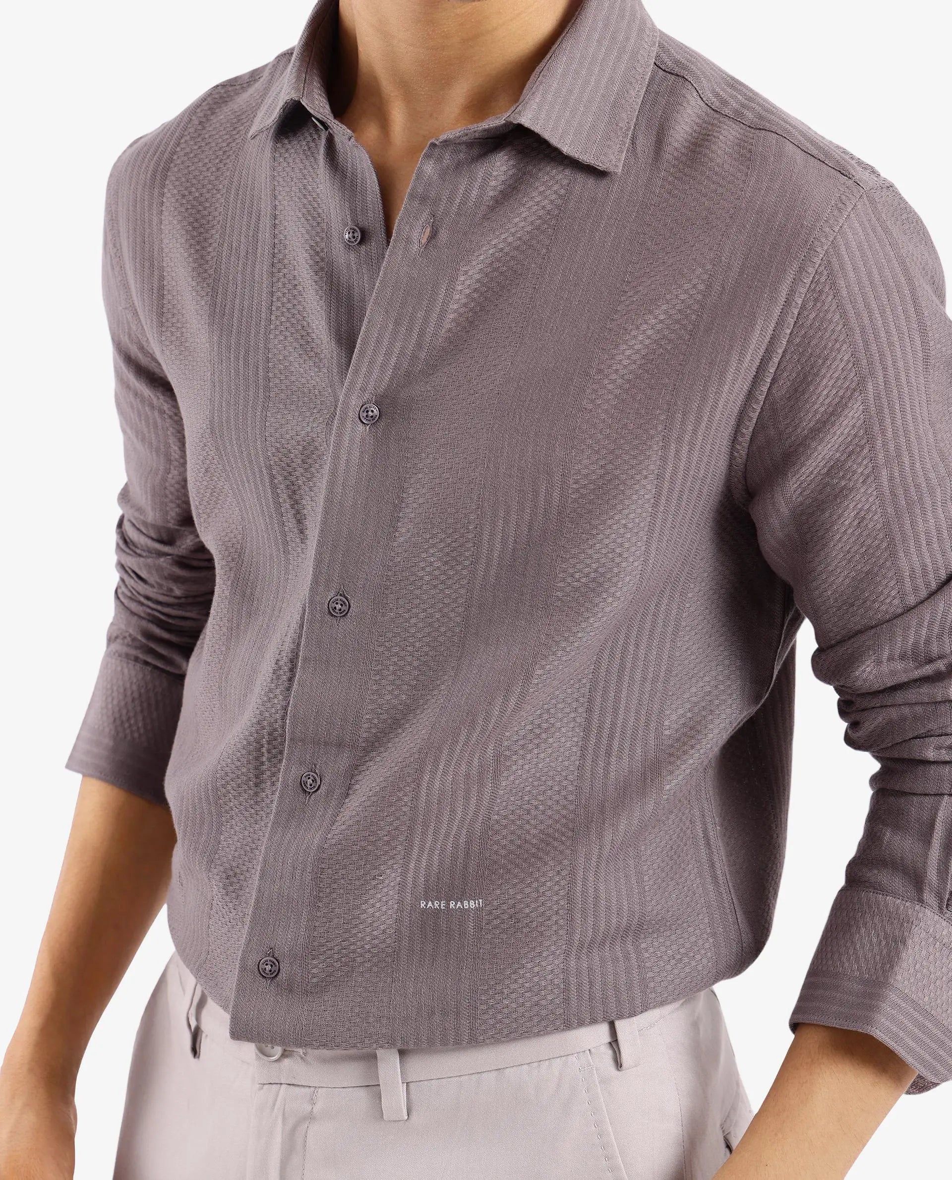 Rare Rabbit Men Aube Dark Brown Cotton Fabric Full Sleeve Slim Fit Plain Shirt