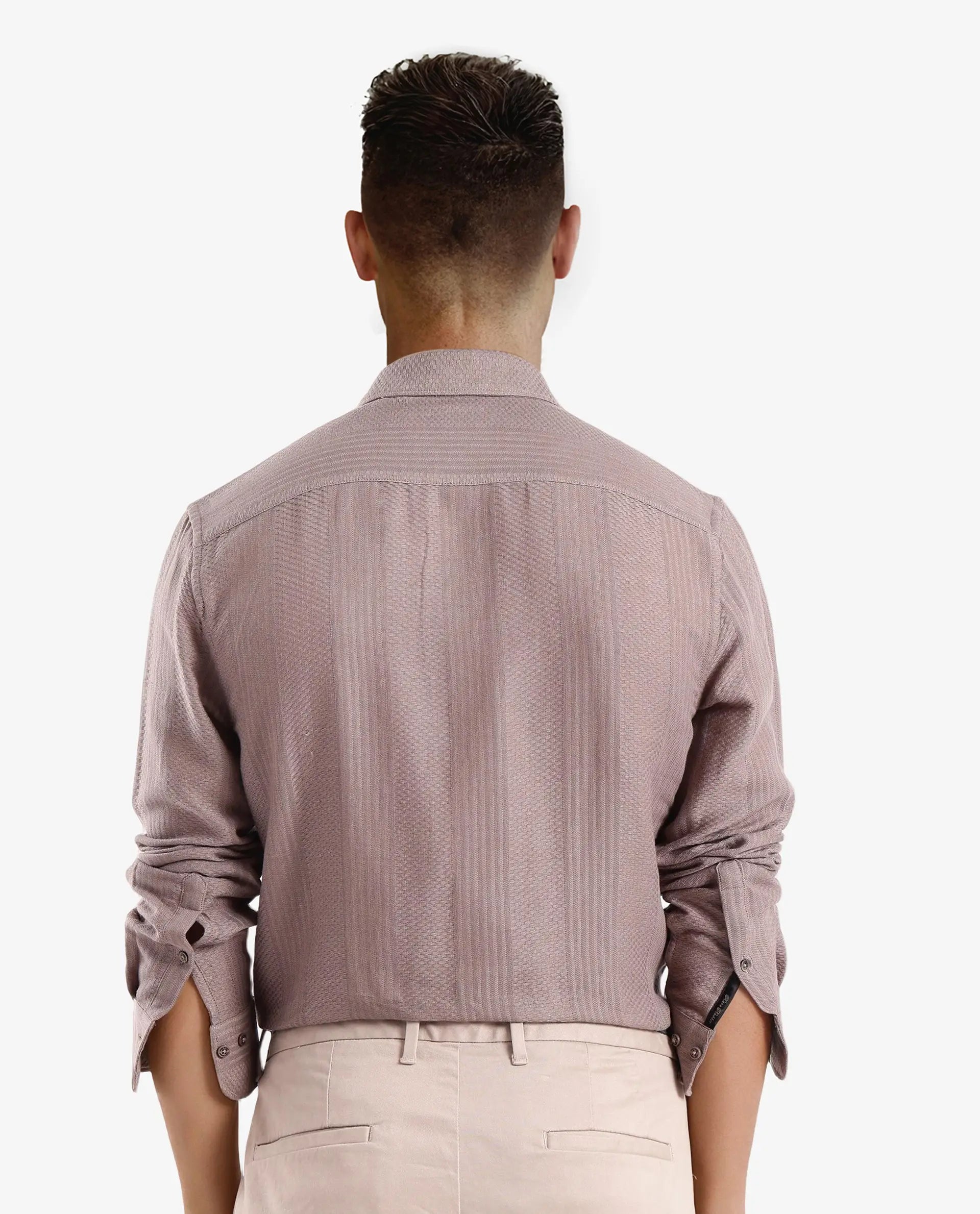 Rare Rabbit Men Aube Light Brown Cotton Fabric Full Sleeve Slim Fit Plain Shirt