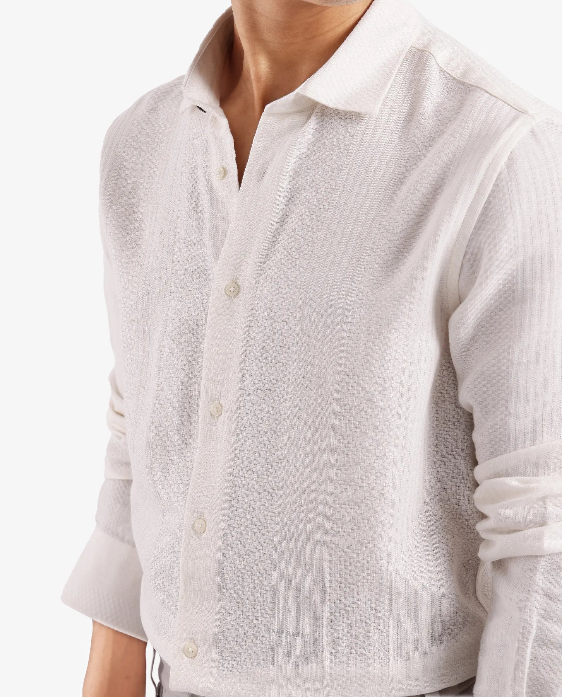Rare Rabbit Men Aube Off White Cotton Fabric Full Sleeve Slim Fit Plain Shirt