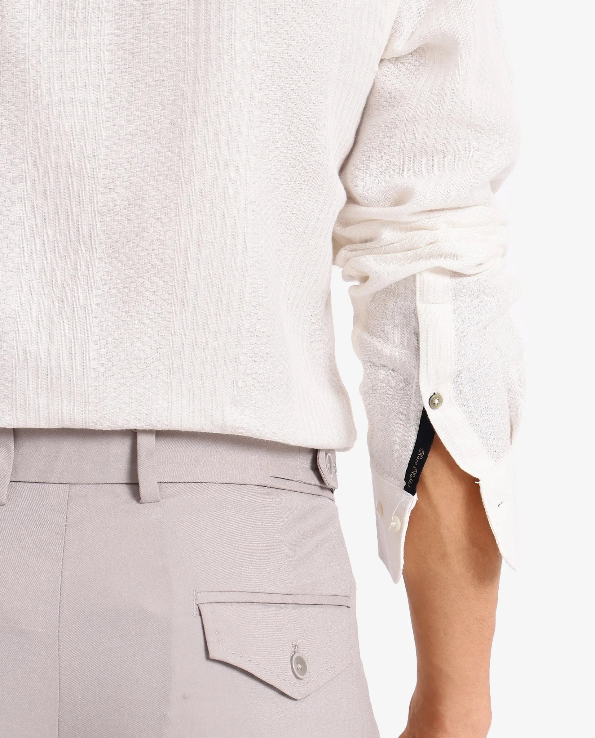 Rare Rabbit Men Aube Off White Cotton Fabric Full Sleeve Slim Fit Plain Shirt