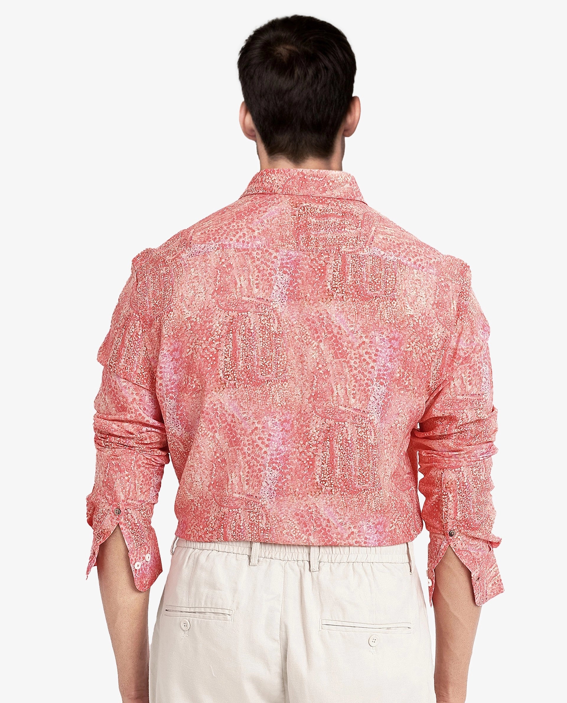 Rare Rabbit Mens Audie Pink Viscose Fabric Full Sleeves Regular Fit Brush Stroke Abstract Print Shirt