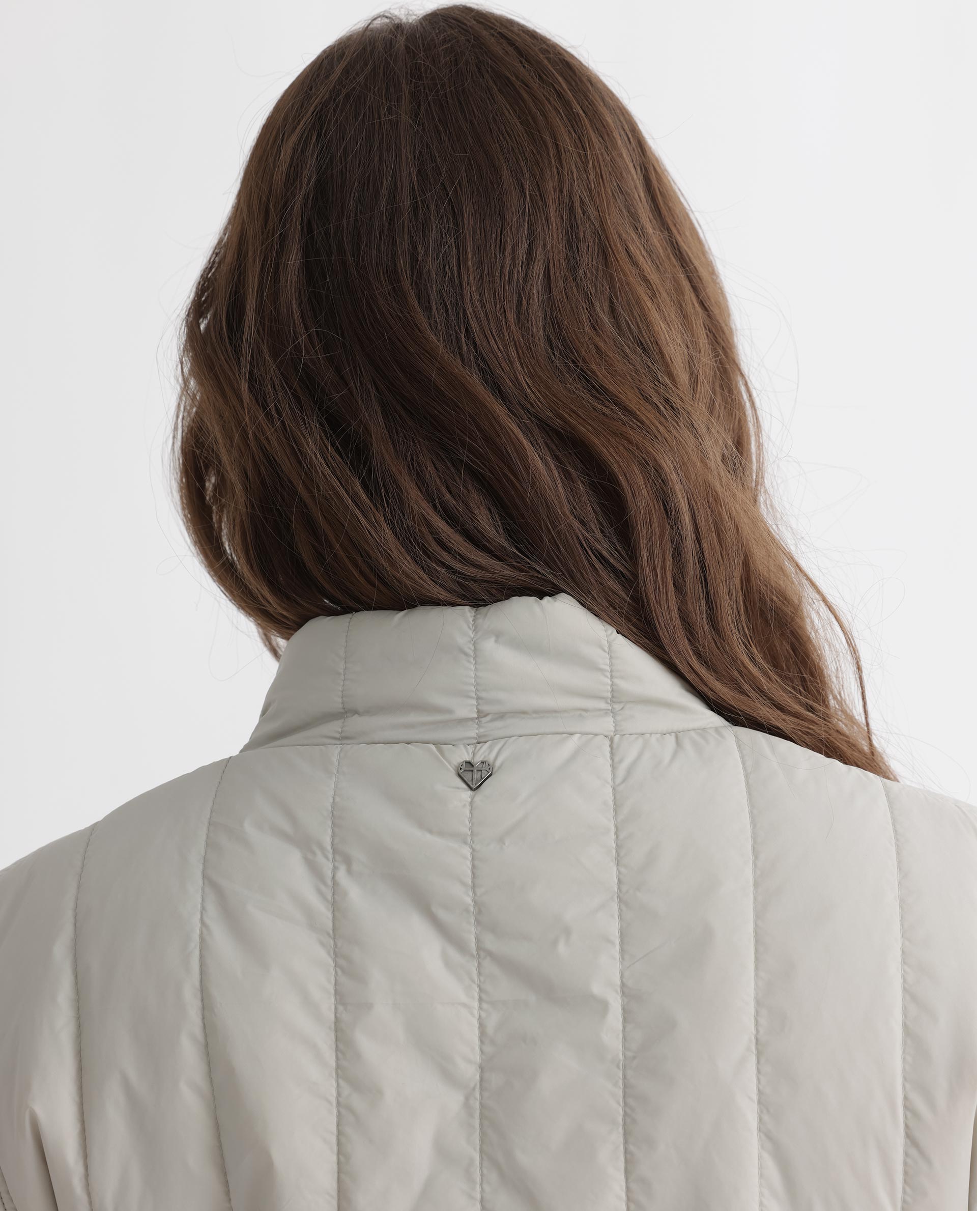 Rareism Women Aurora Beige Polyester Fabric Sleeveless Solid High Neck Jacket