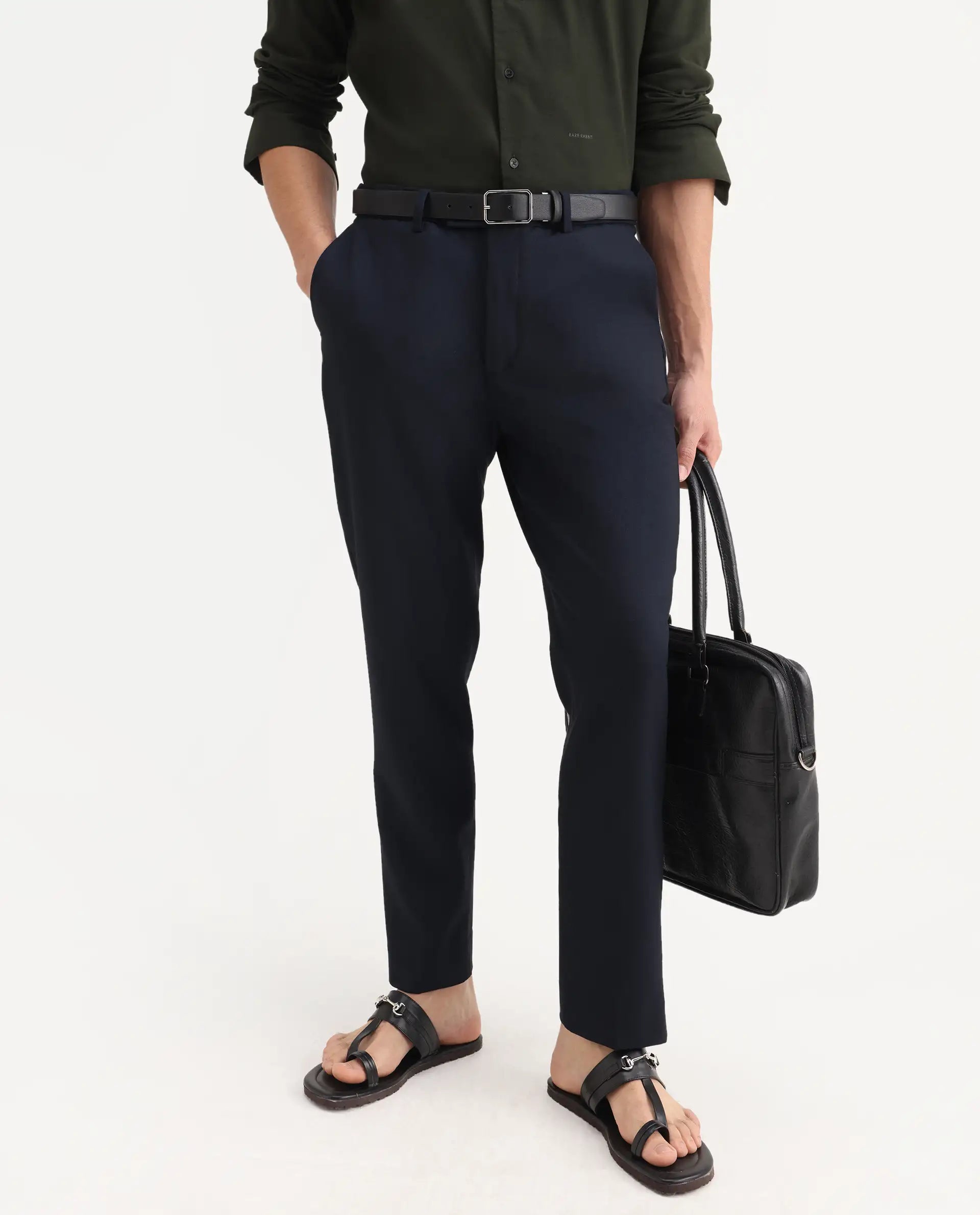 Rare Rabbit Men's Austin Beige Cotton Plain Relaxed Fit Trouser