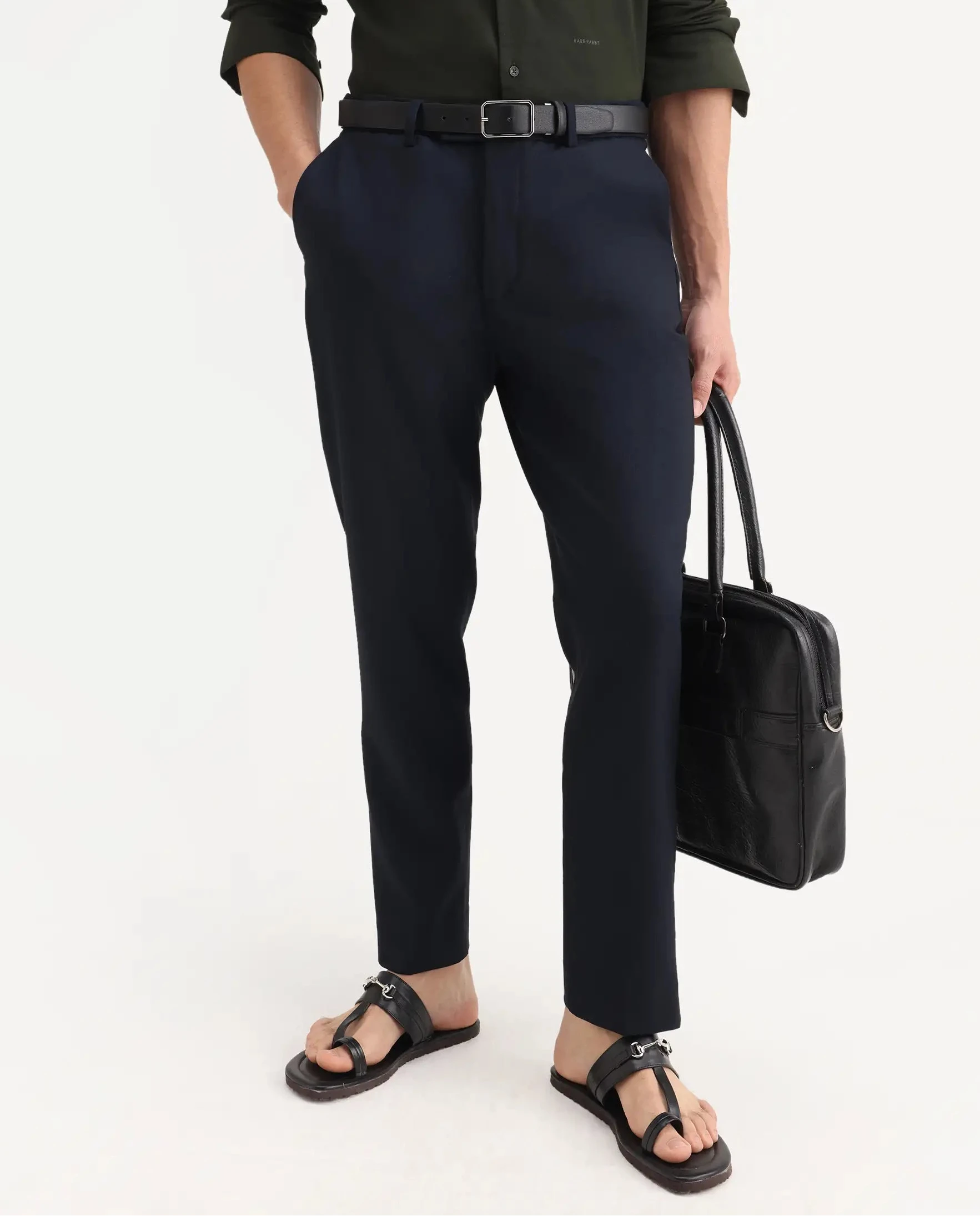 Rare Rabbit Men's Austin Beige Polyester Blend Plain Relaxed Fit Trouser