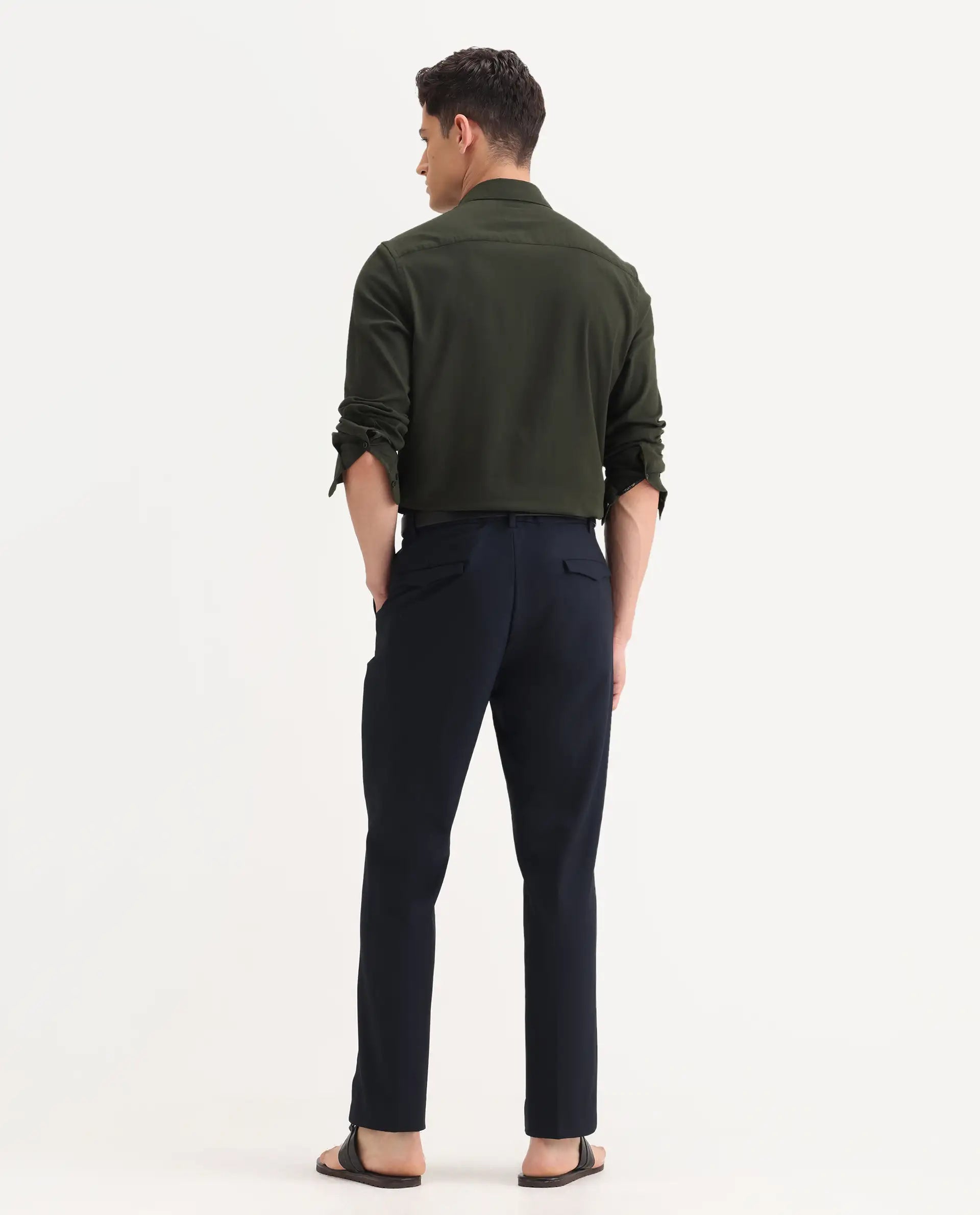 Rare Rabbit Men's Austin Beige Cotton Plain Relaxed Fit Trouser