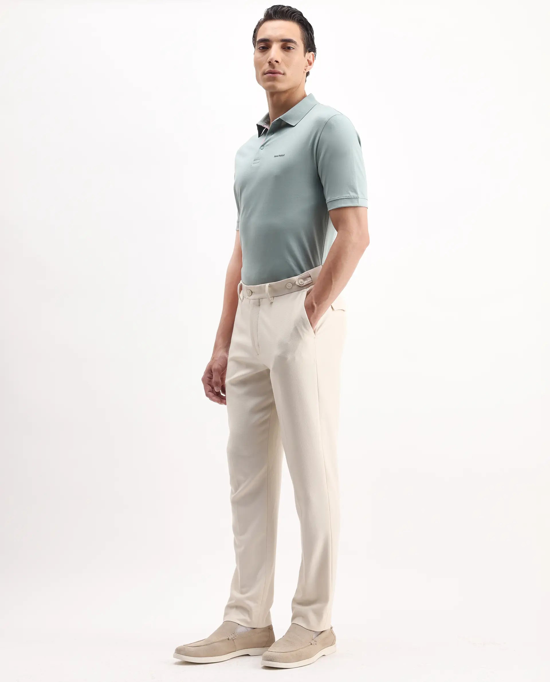 Rare Rabbit Men's Austi-Aw25 Off White Polyester Plain Regular Fit Trouser