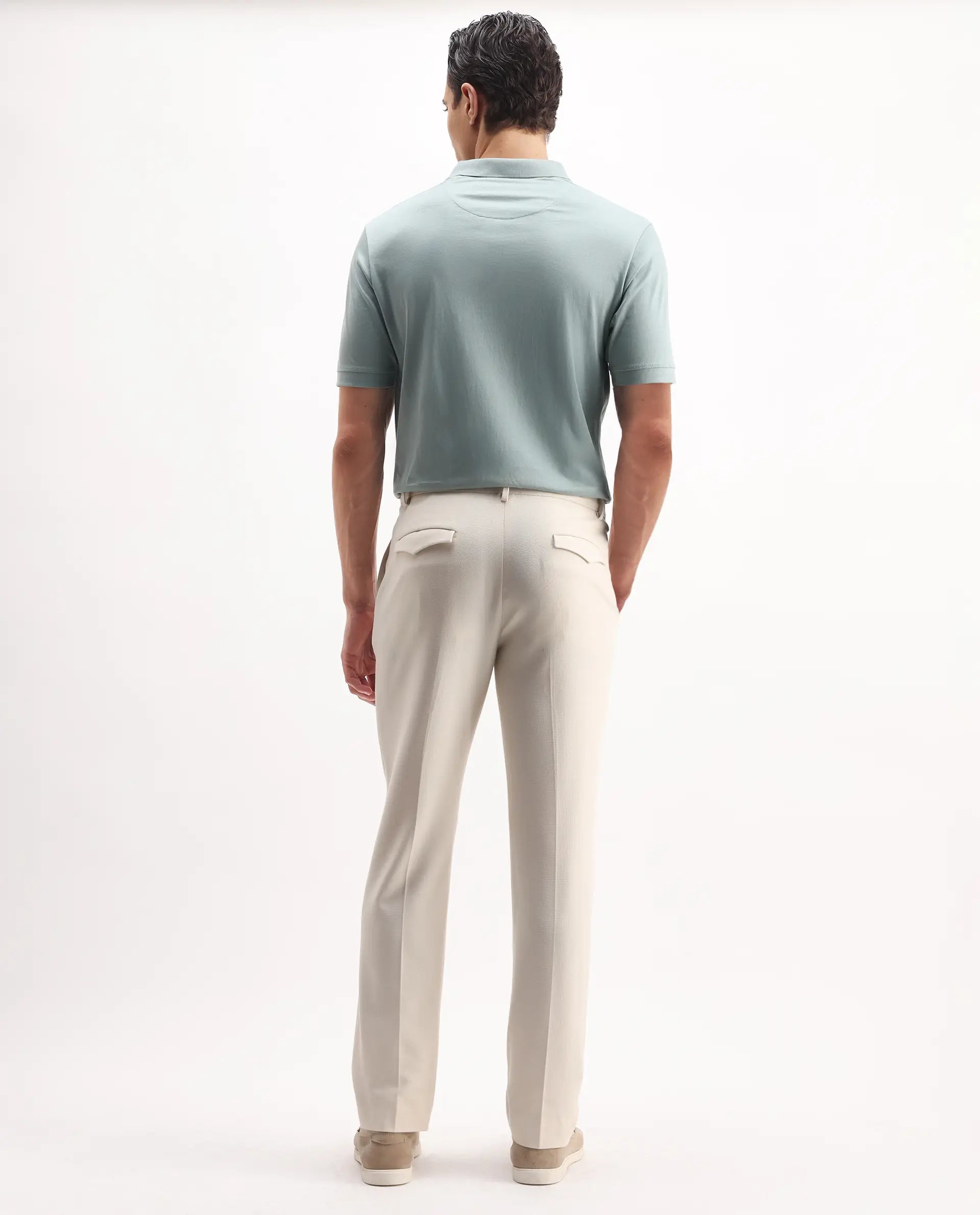 Rare Rabbit Men's Austi-Aw25 Off White Polyester Plain Regular Fit Trouser