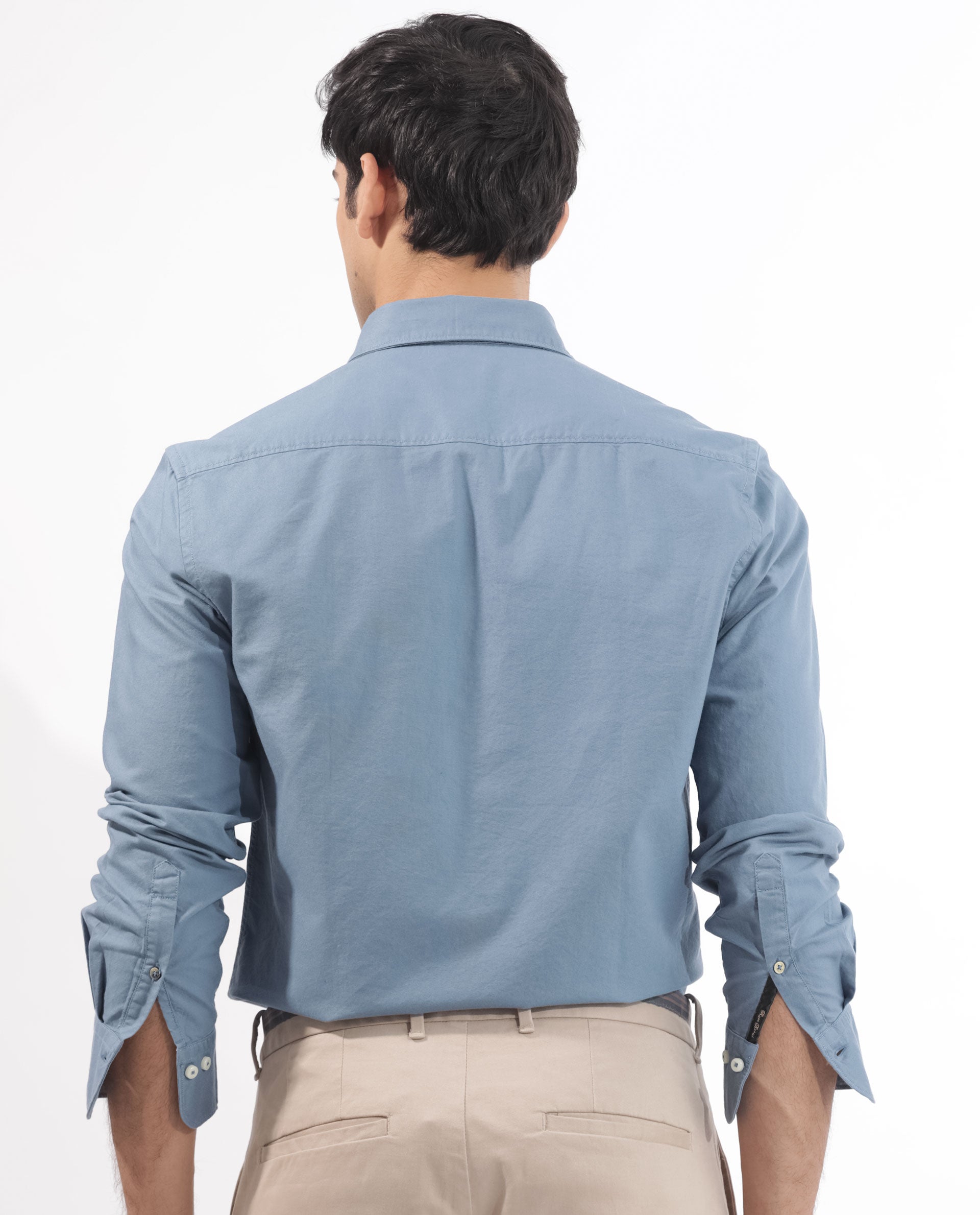 Rare Rabbit Men's Auxfo Blue Cotton Fabric Full Sleeves Solid Shirt