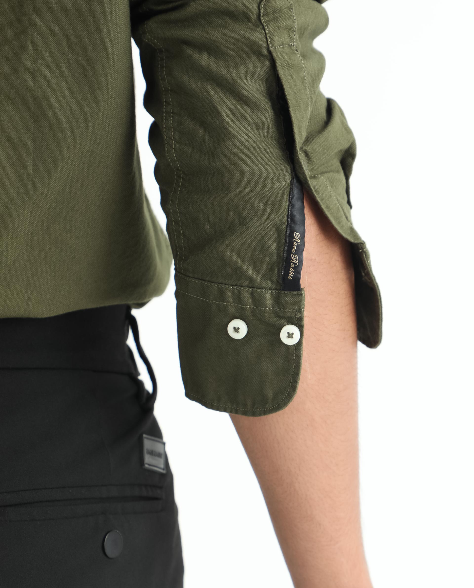 Rare Rabbit Men's Auxfo Olive Cotton Fabric Full Sleeves Solid Shirt