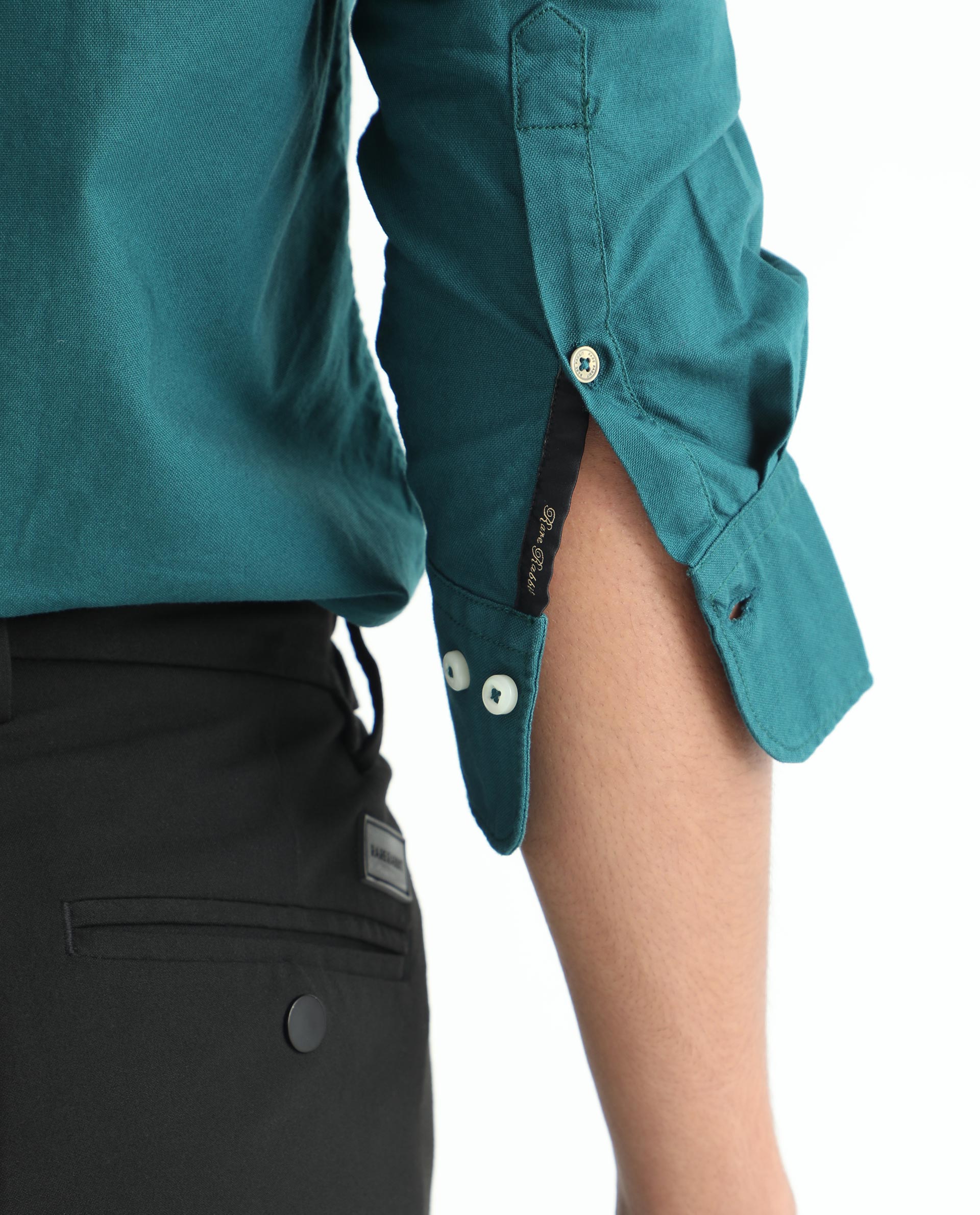 Rare Rabbit Men's Auxfo Petrol Cotton Fabric Full Sleeves Solid Shirt