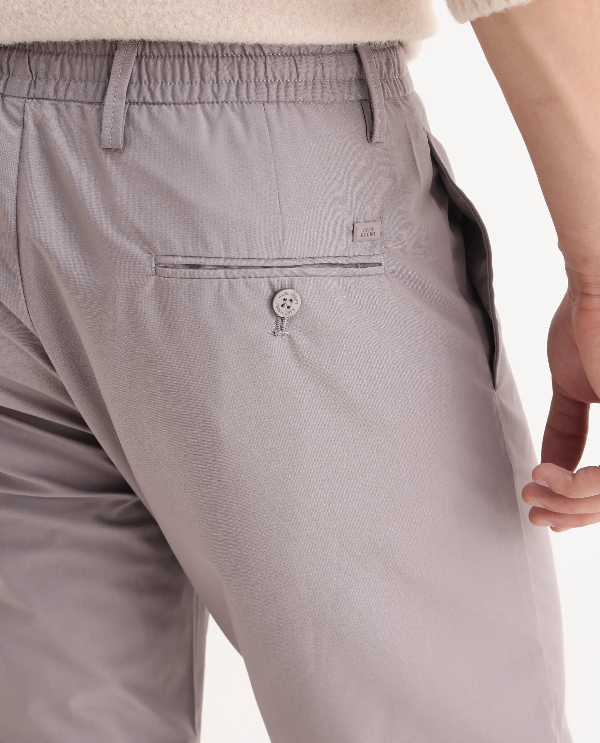 Rare Rabbit Men's Aux Light Purple Polyester Plain Regular Fit Trouser