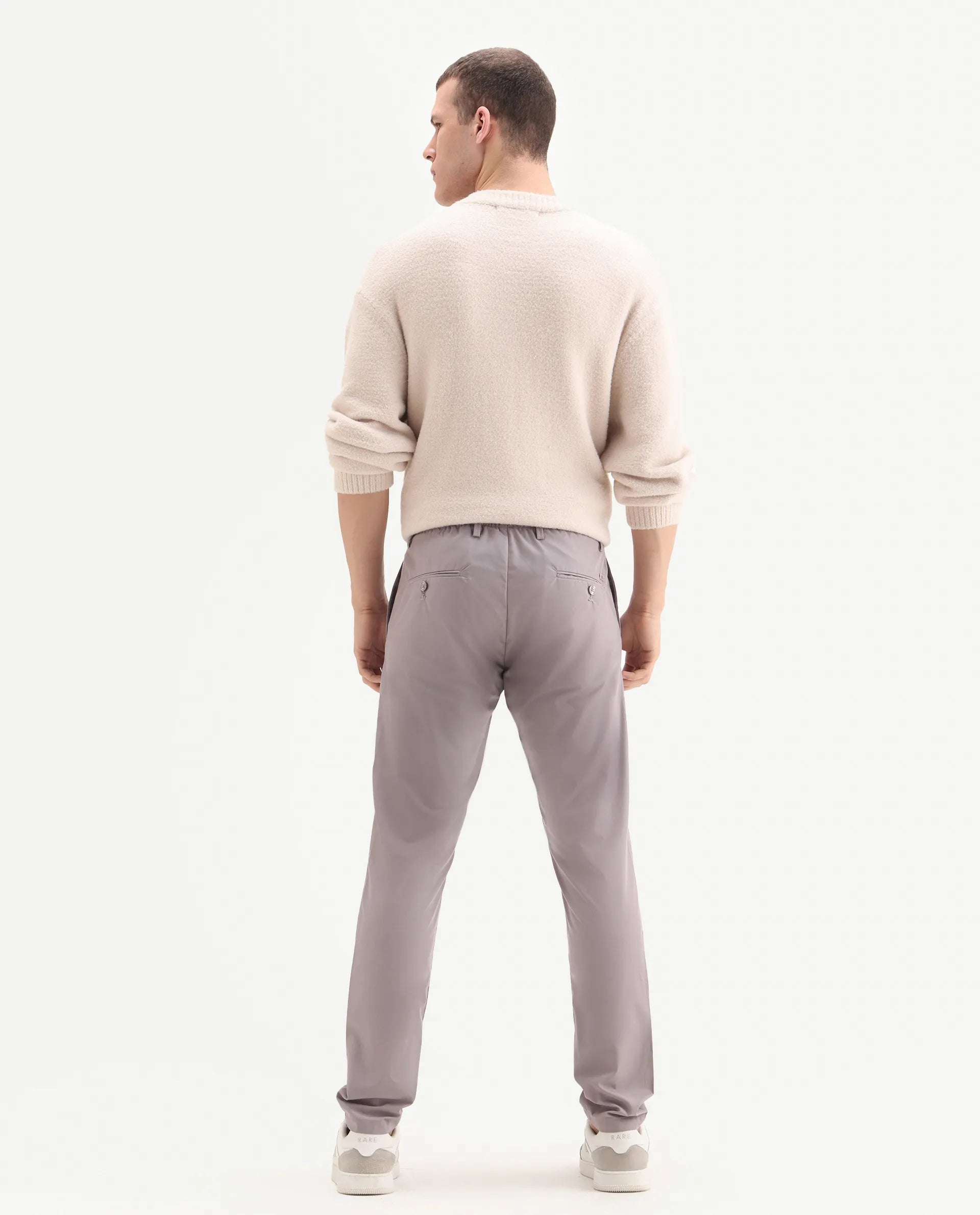 Rare Rabbit Men's Aux Light Purple Polyester Plain Regular Fit Trouser