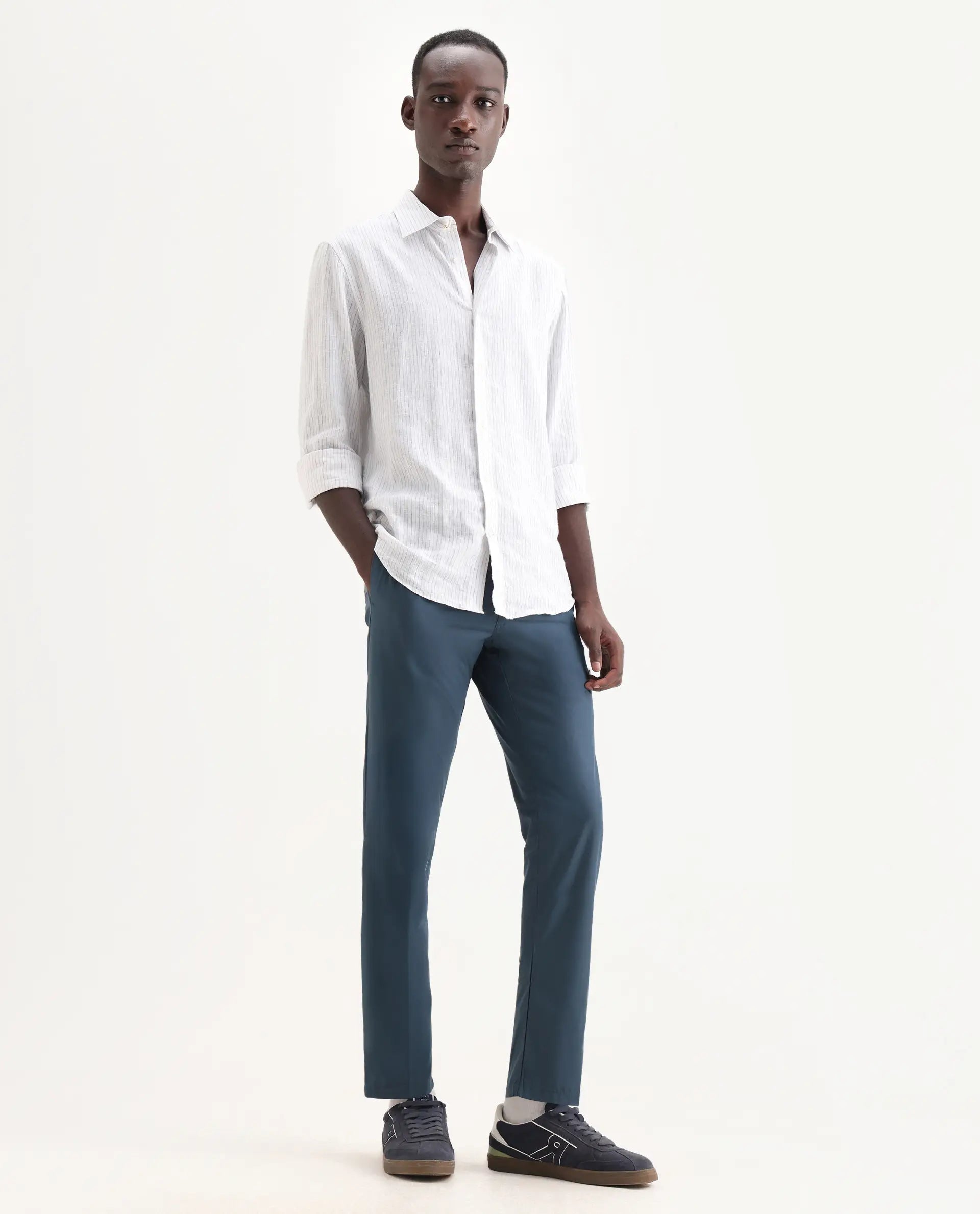 Rare Rabbit Men's Aux Green Polyester Plain Regular Fit Trouser