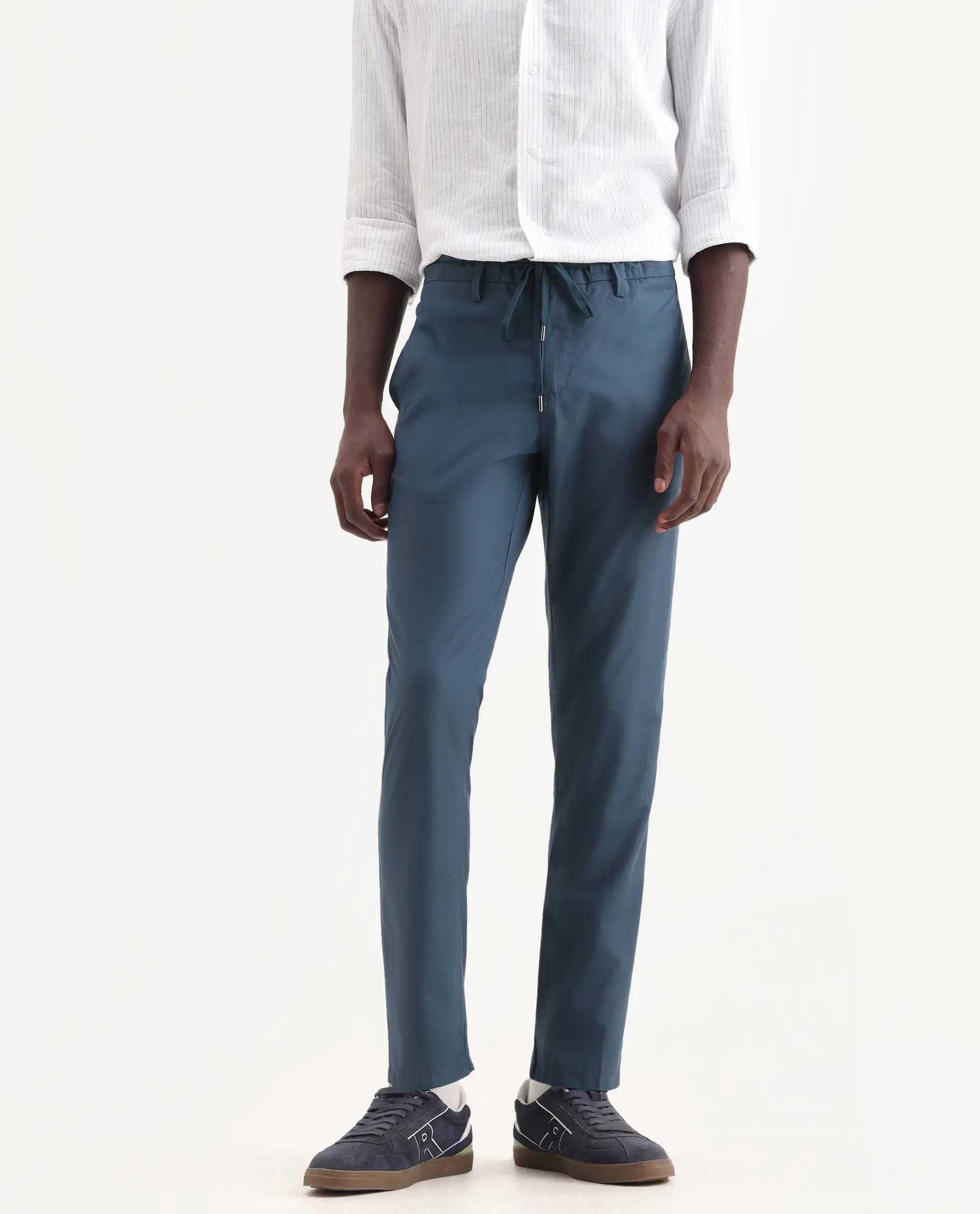 Rare Rabbit Men's Aux Green Polyester Plain Regular Fit Trouser