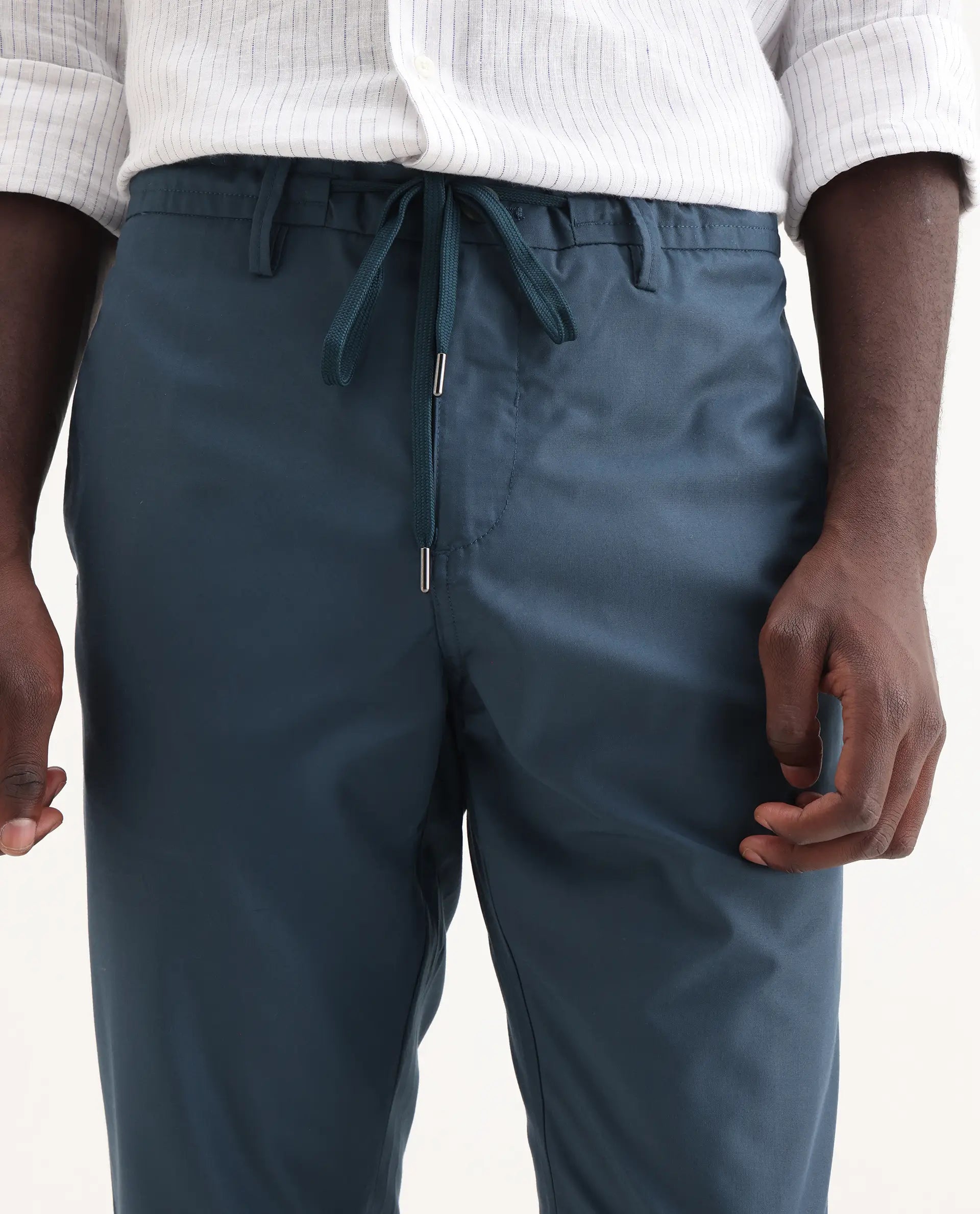 Rare Rabbit Men's Aux Green Polyester Plain Regular Fit Trouser