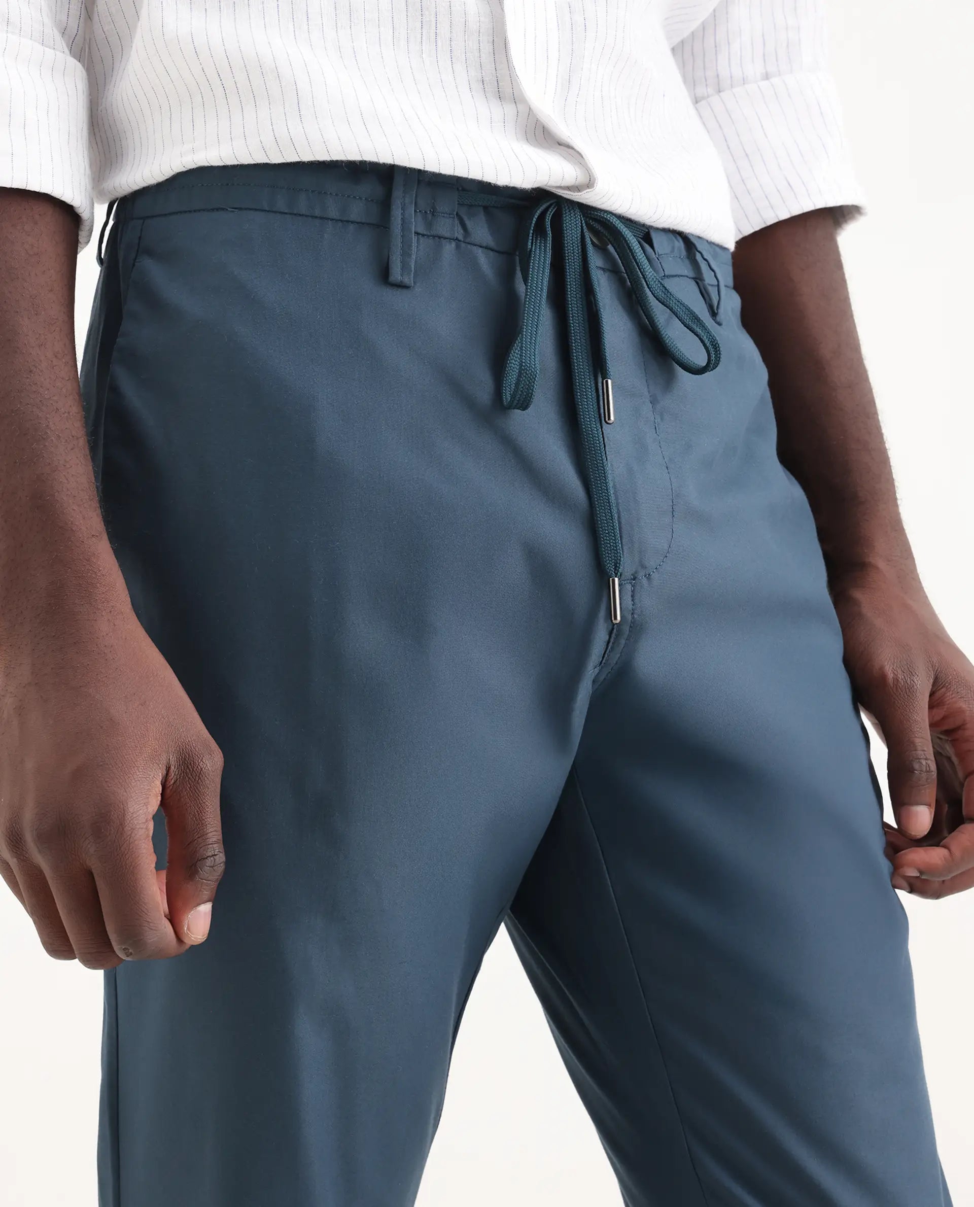 Rare Rabbit Men's Aux Green Polyester Plain Regular Fit Trouser