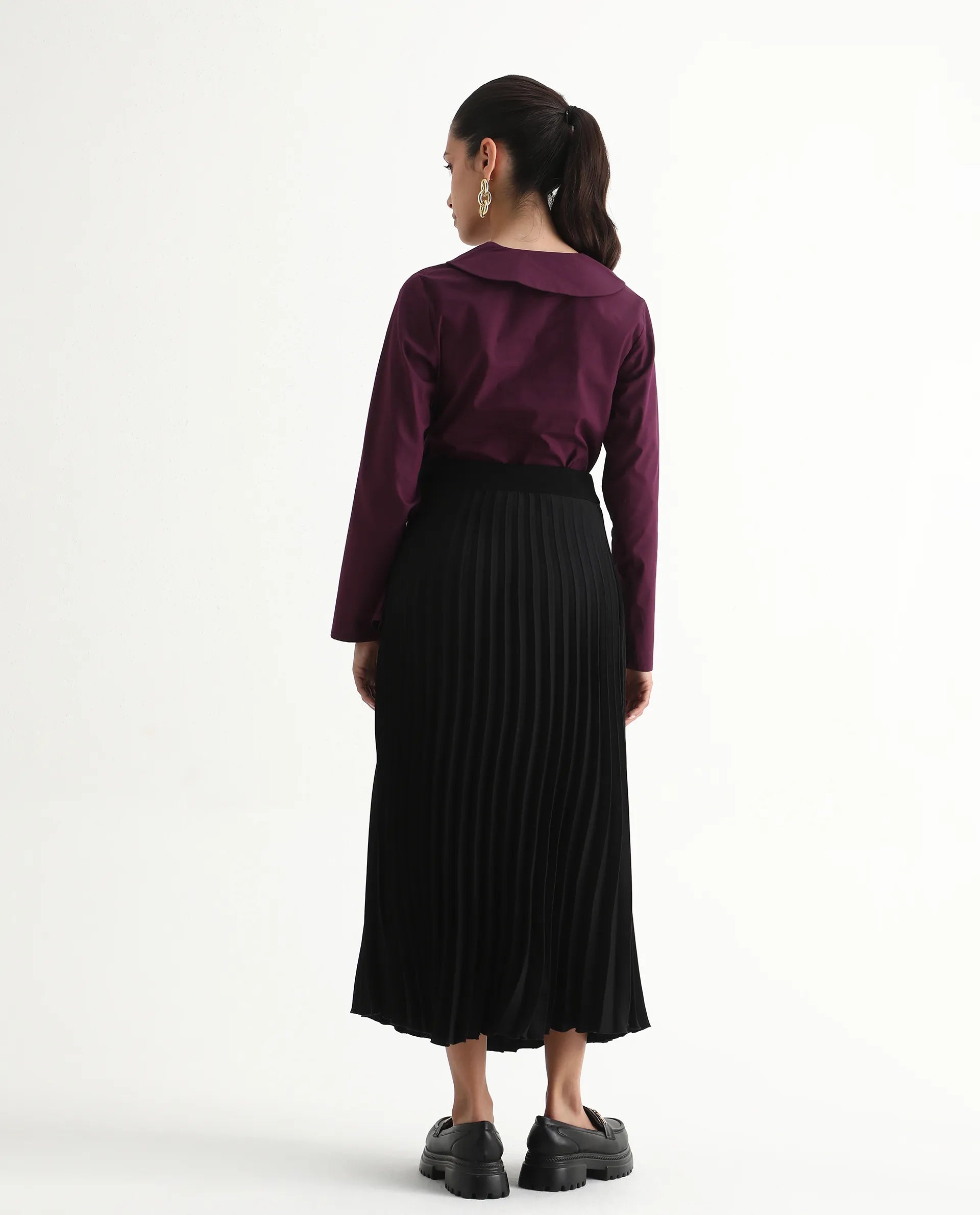 Rareism Women's Avid Black Polyester Flared Skirt
