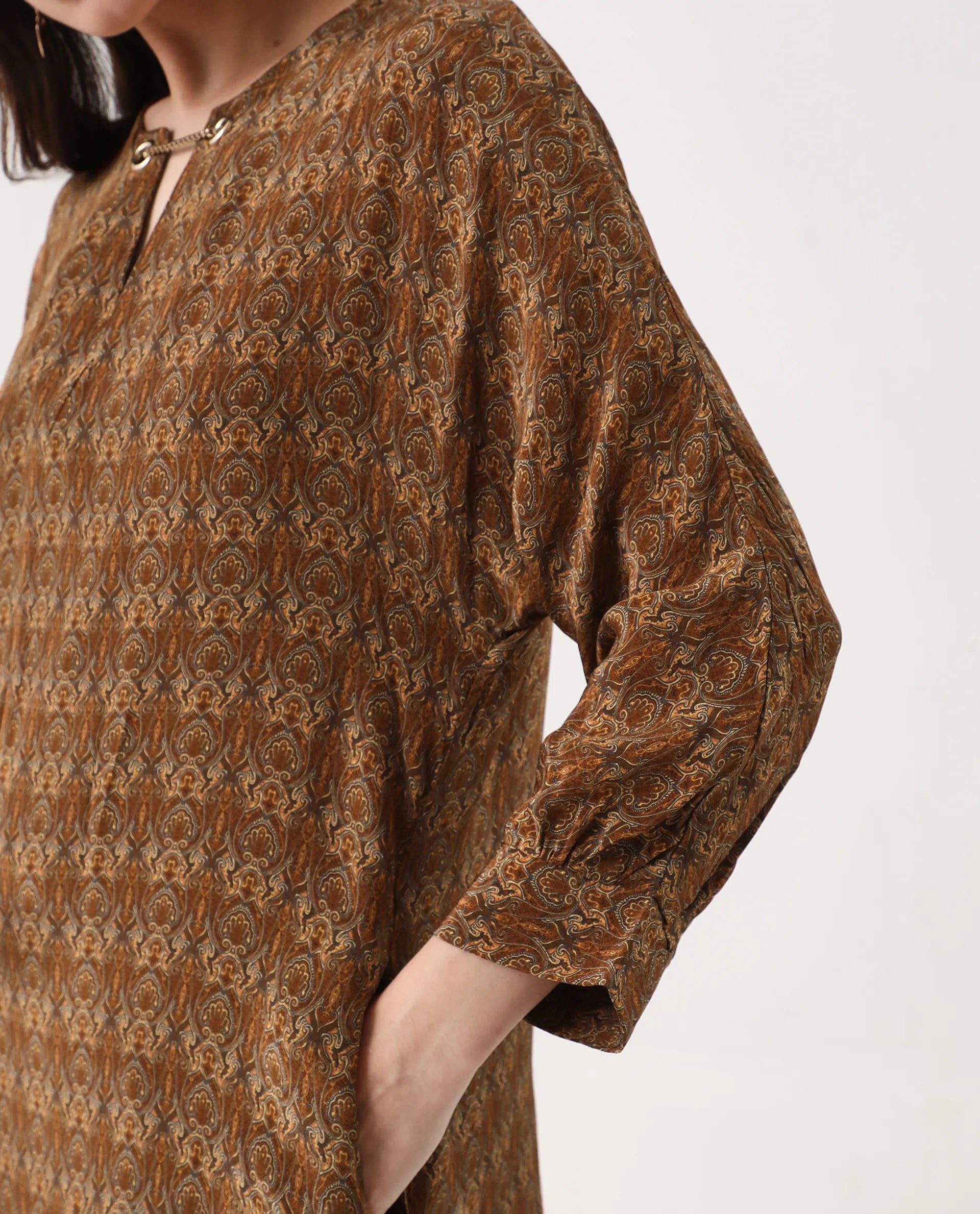 Rareism Women's Avikan Mustard Viscose Crew Neck Relaxed Fit Dress