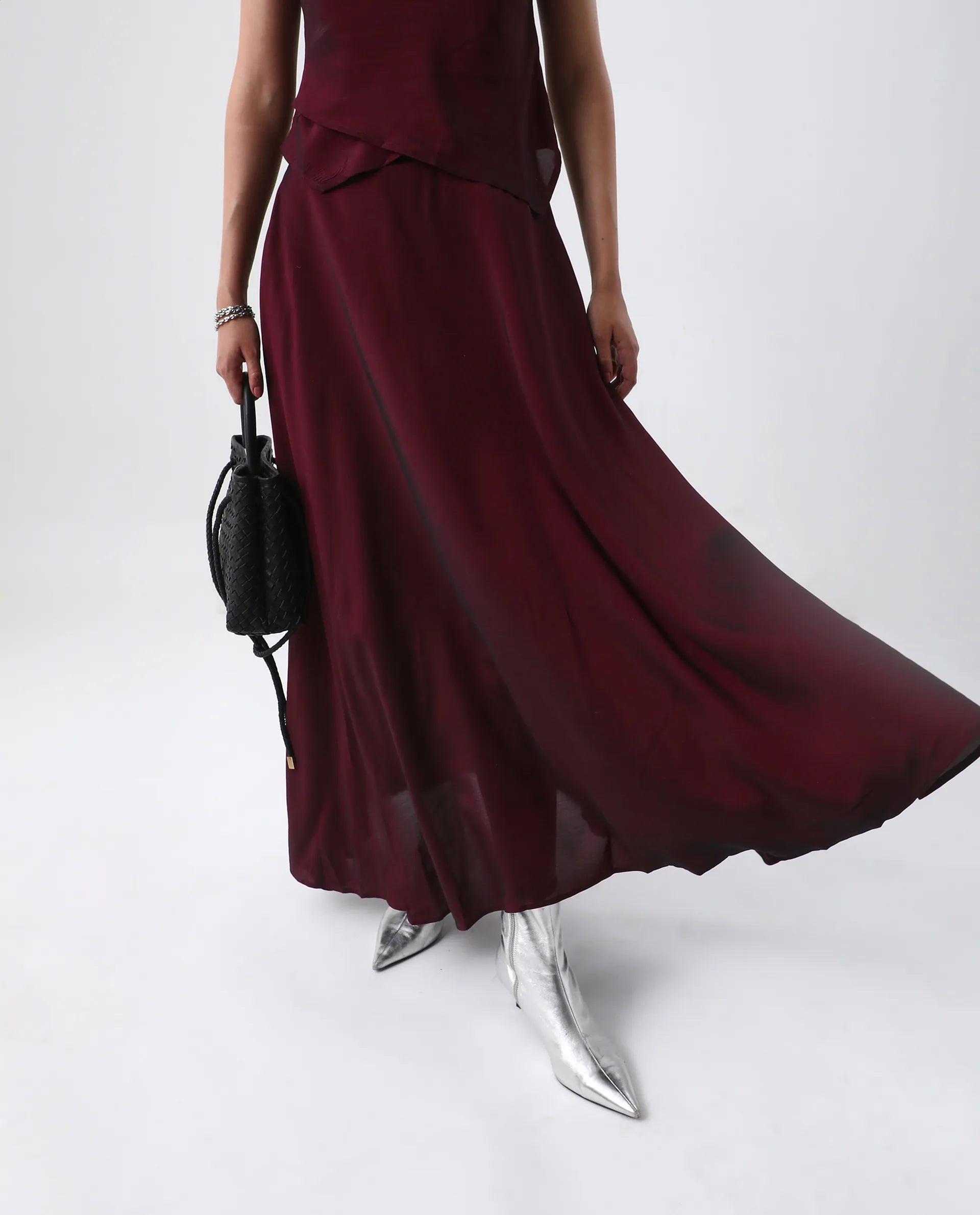 Rareism Women's Avinij B Maroon Polyester Flared Skirt