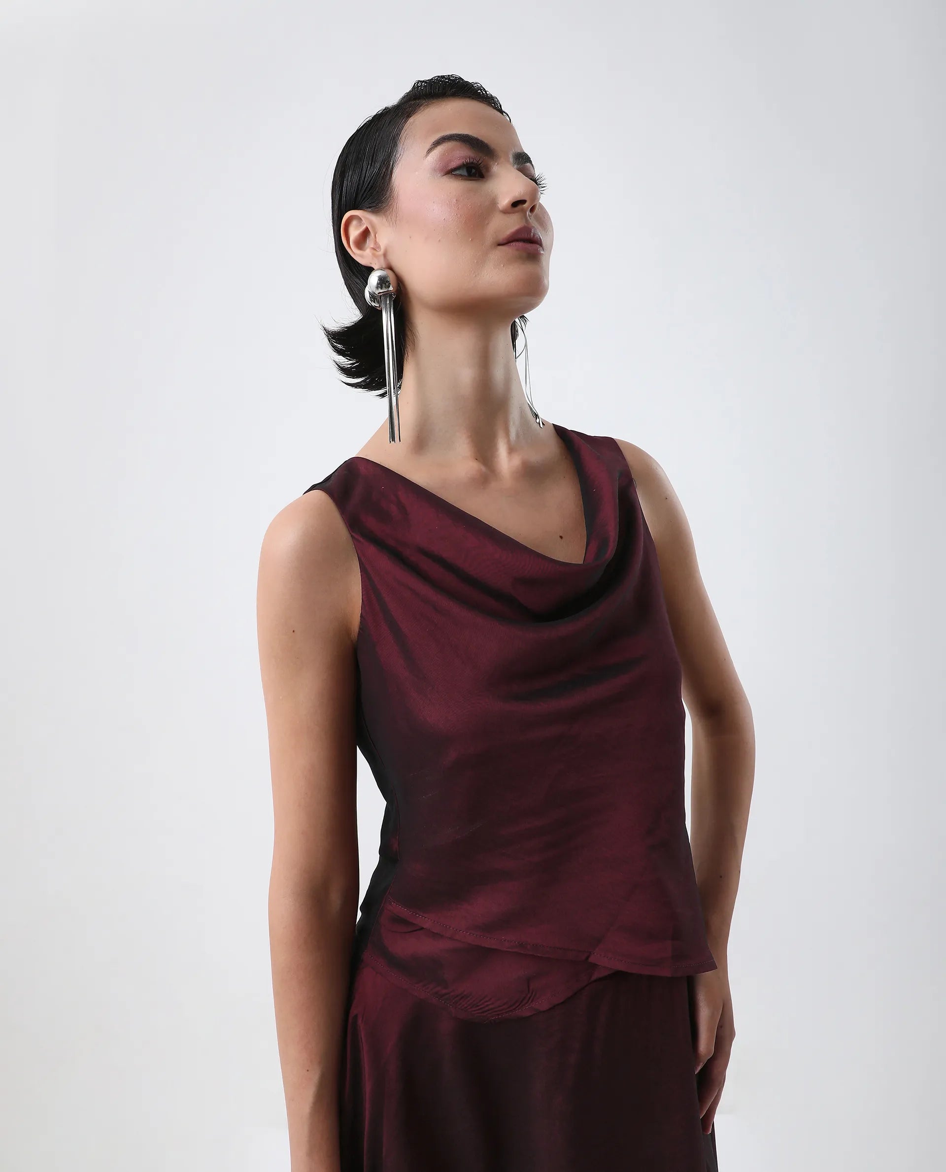 Rareism Women's Avnij T Maroon Polyester Cowl Top