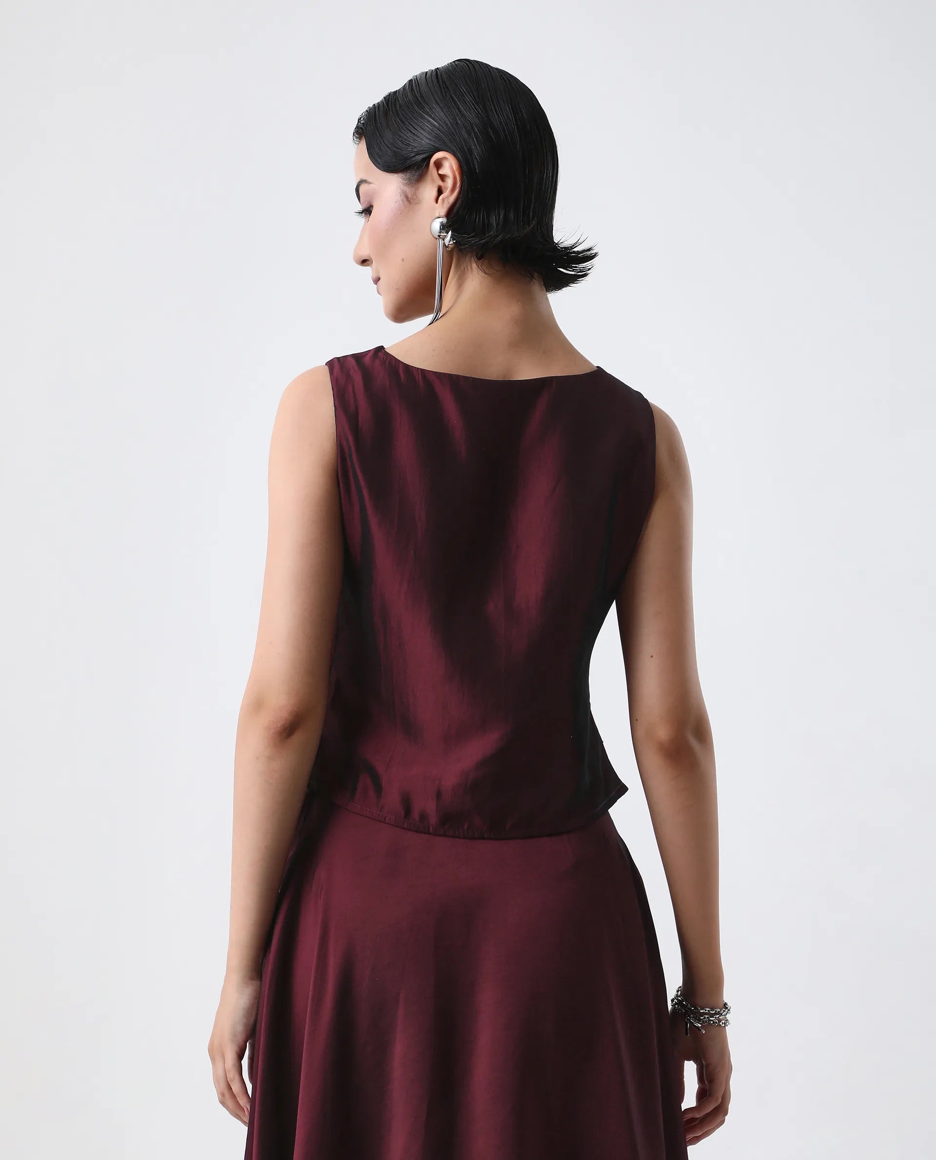 Rareism Women's Avnij T Maroon Polyester Cowl Top