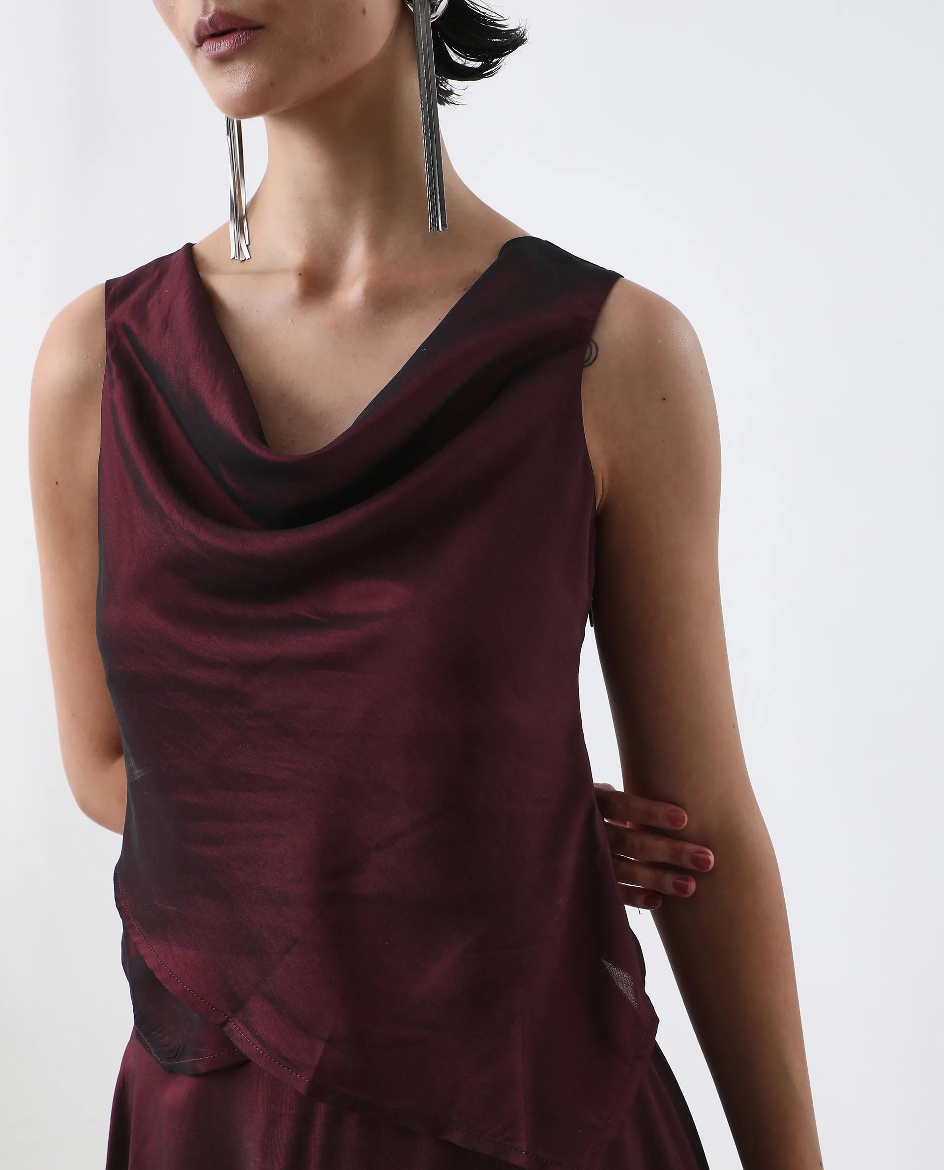 Rareism Women's Avnij T Maroon Polyester Cowl Top