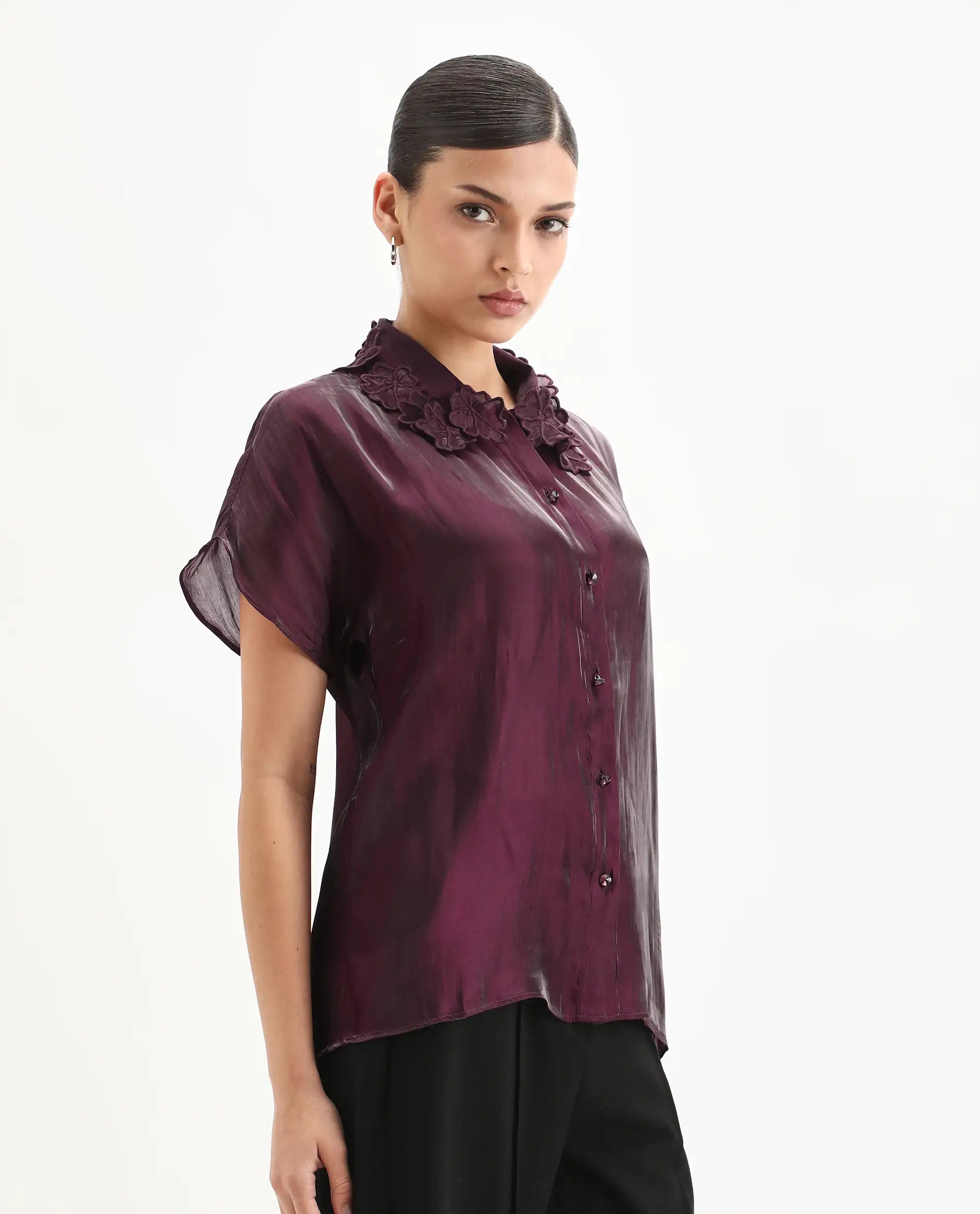 Rareism Women's Avirfa Maroon Polyester Collared Neck Relaxed Fit Shirt