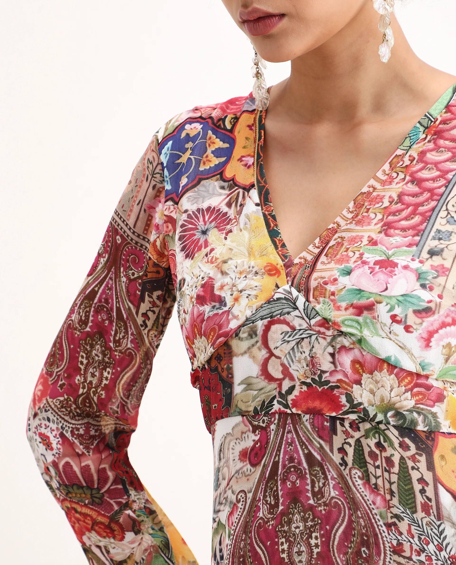 Rareism Women's Avirin Multi Viscose V-Neck Fit And Flare Abstract Print Dress