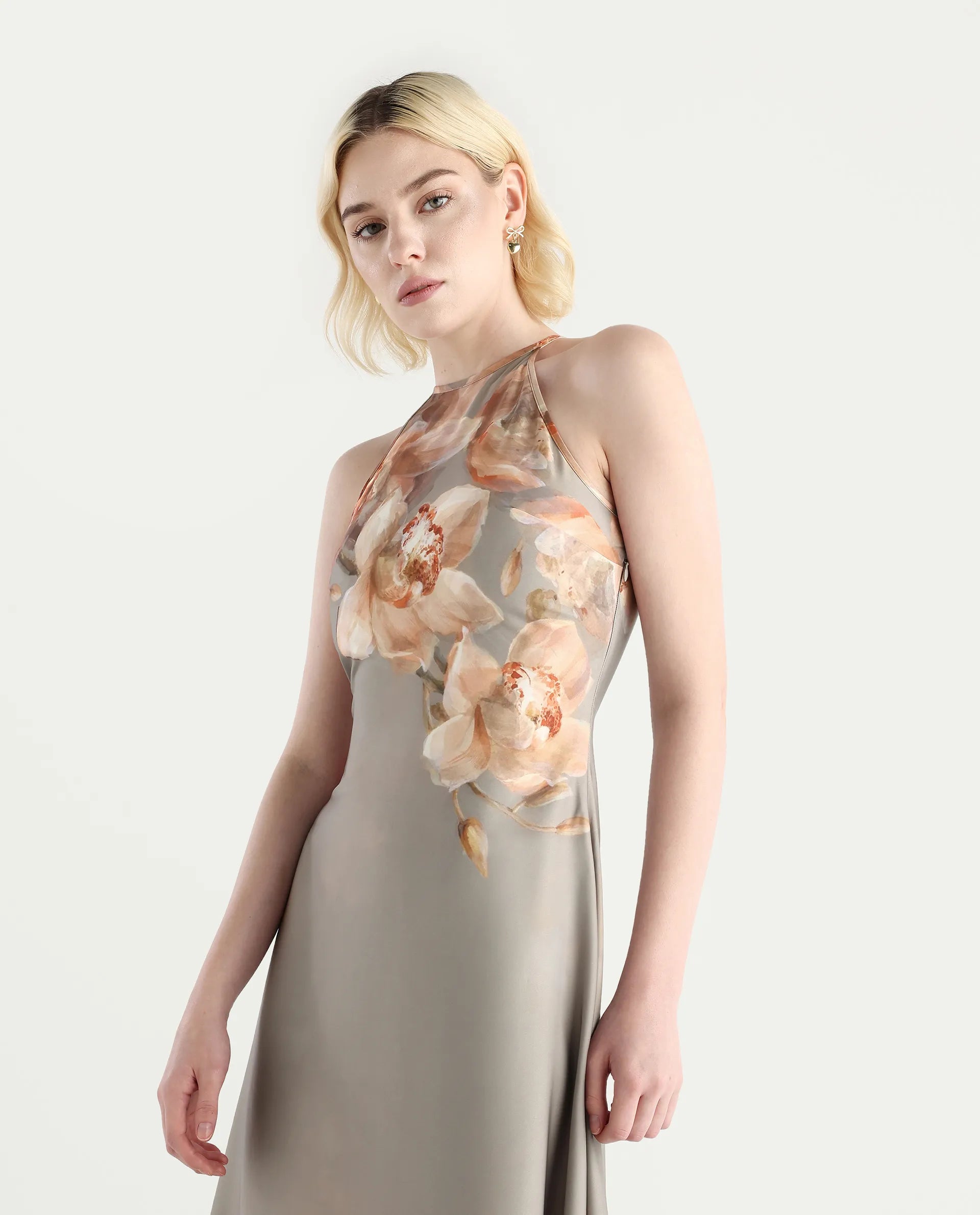 Rareism Women's Avitin Multi Polyester Shoulder Straps A-Line Floral Print Dress