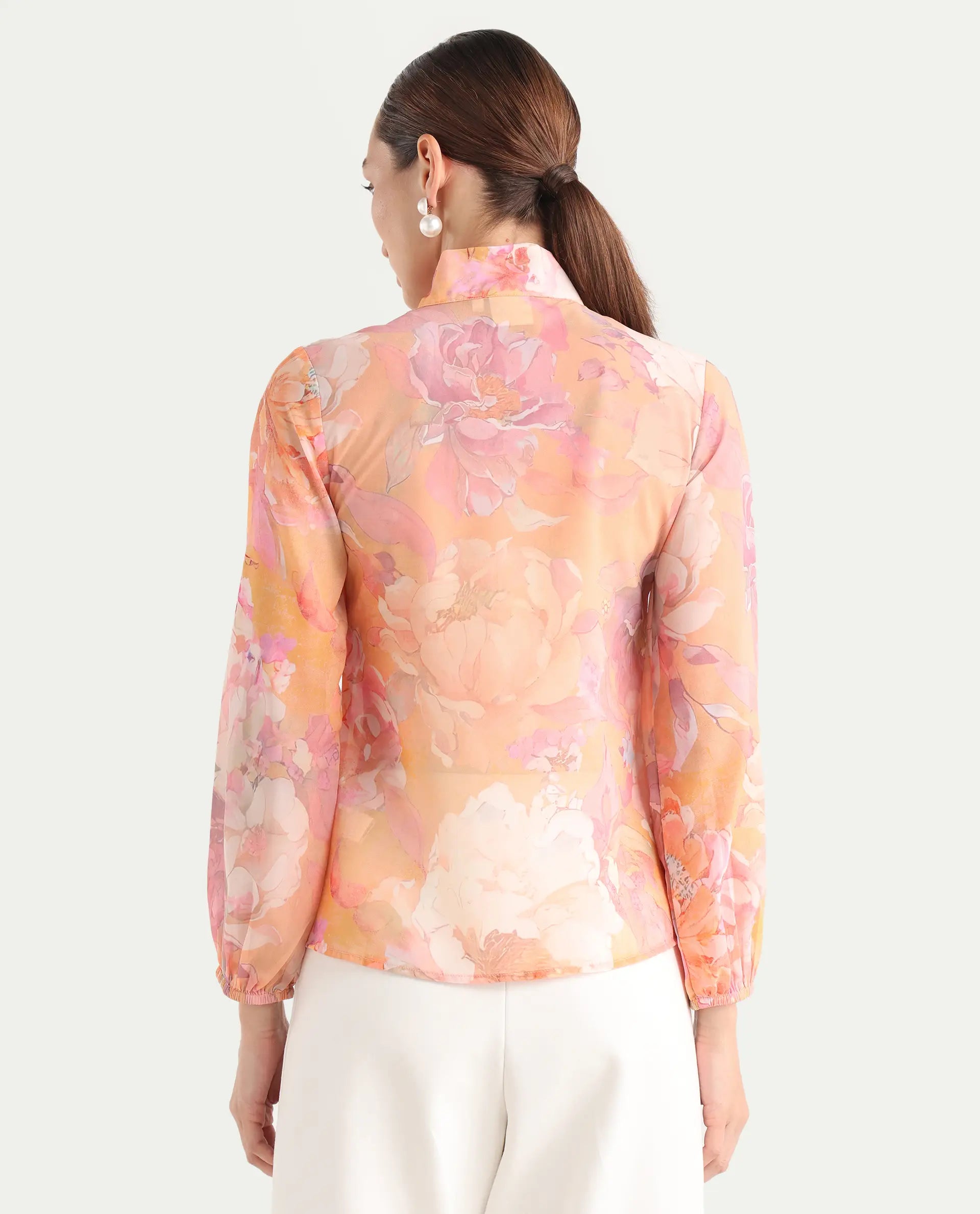 Rareism Women's Avoin Light Multi Polyester Tie-Up Regular Floral Print Top