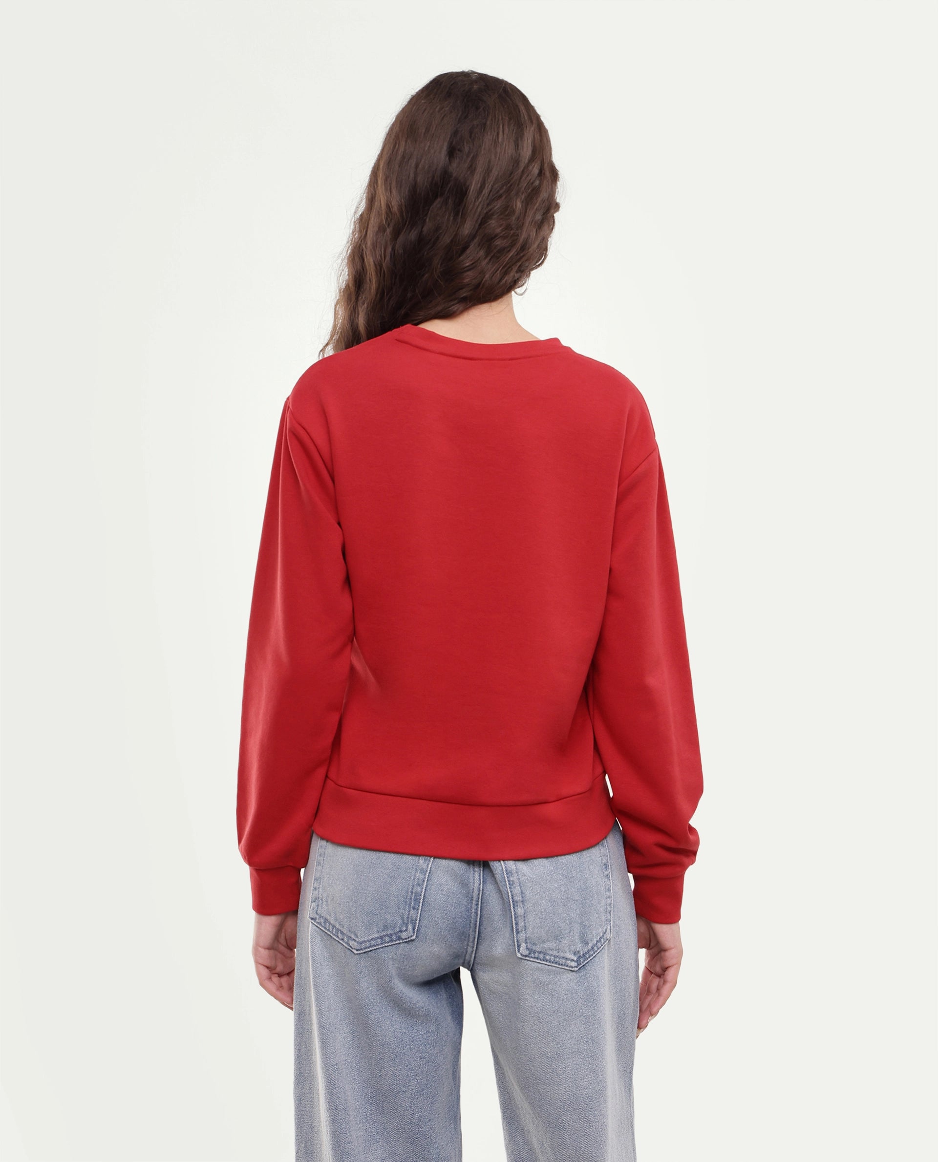 Rareism Women's Pluck Red Cotton Blend Pull-On Relaxed Fit Printed Sweatshirt