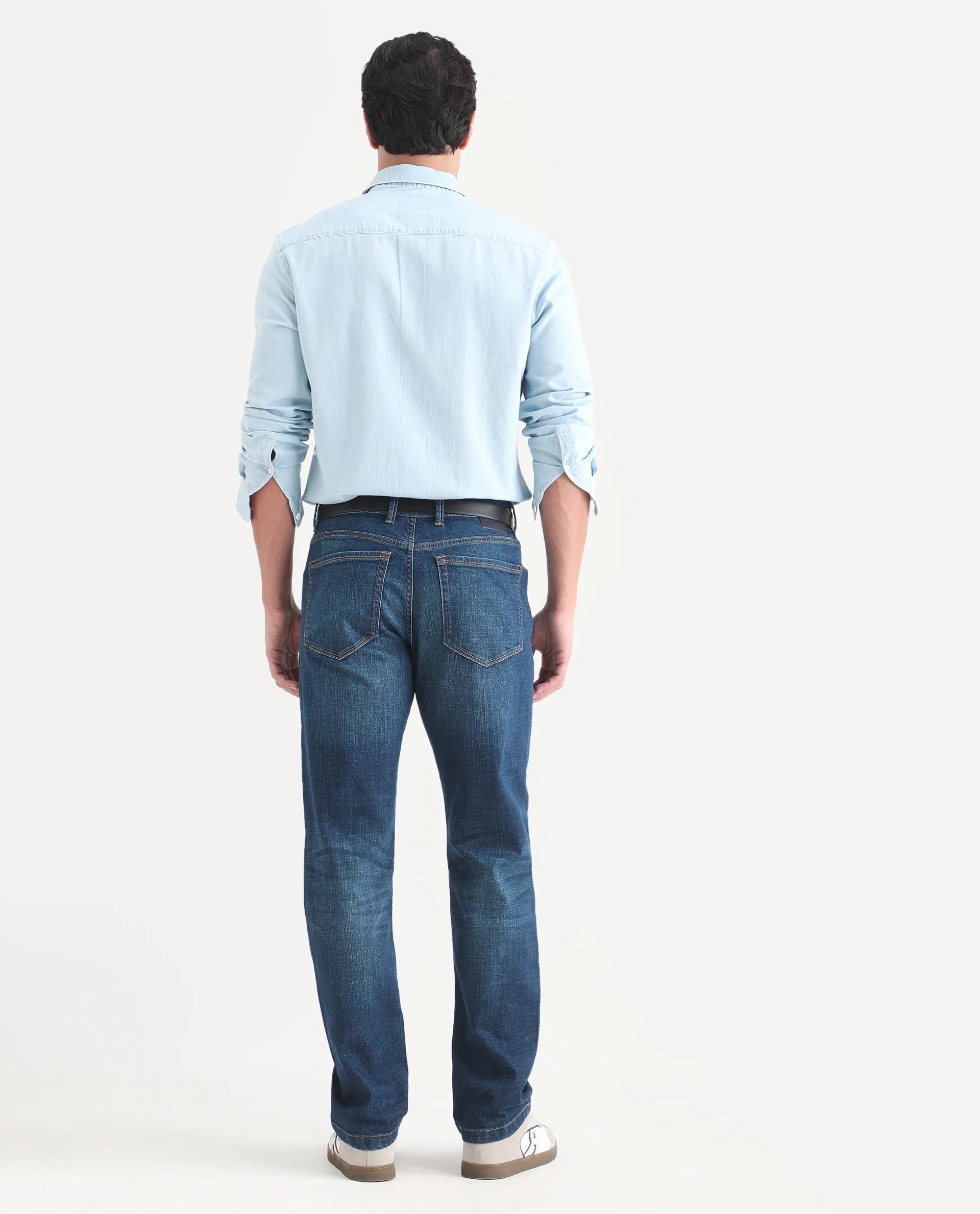 Rare Rabbit Men's Axel M Blue Cotton Blend Morris Regular Fit Plain Jeans