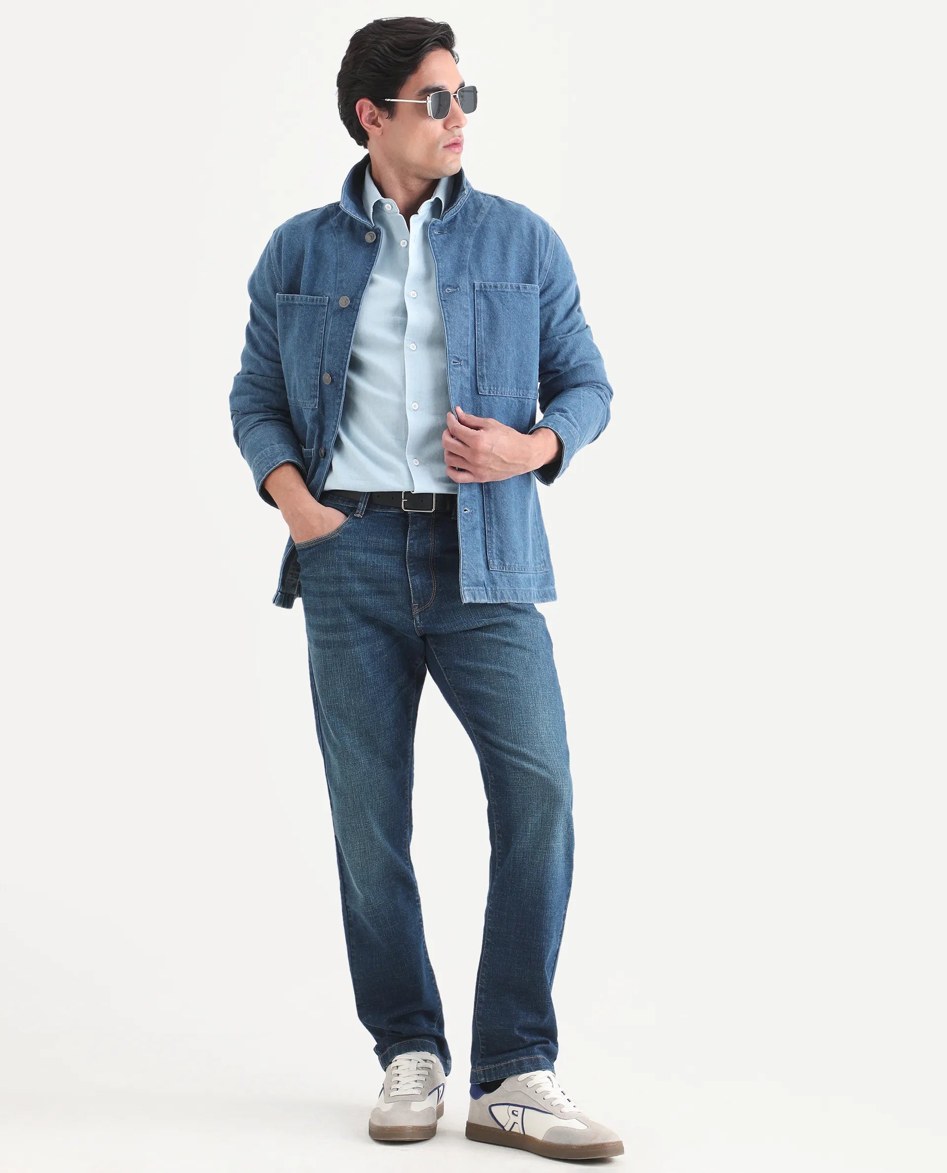 Rare Rabbit Men's Axel M Blue Cotton Blend Morris Regular Fit Plain Jeans