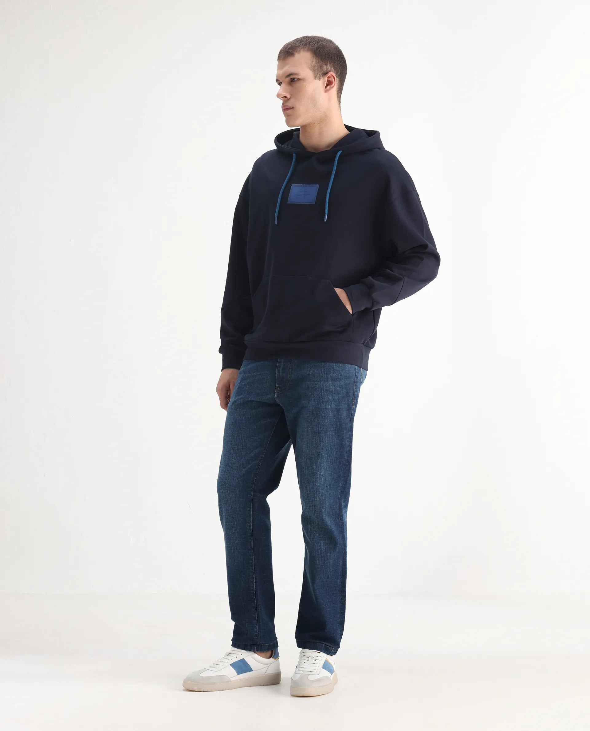 Rare Rabbit Men's Axel Blue Cotton Blend Plain Morris Regular Fit Jeans