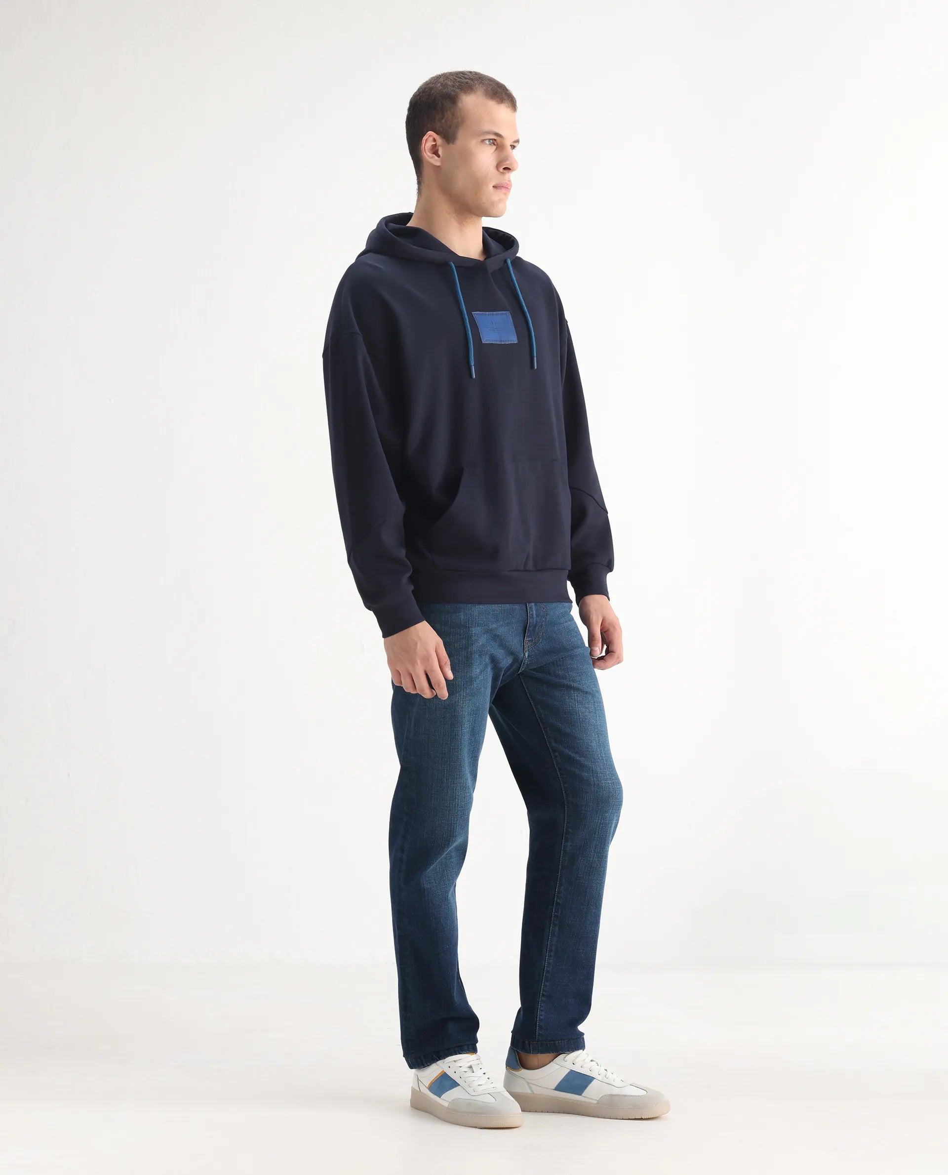 Rare Rabbit Men's Axel Blue Cotton Blend Plain Morris Regular Fit Jeans